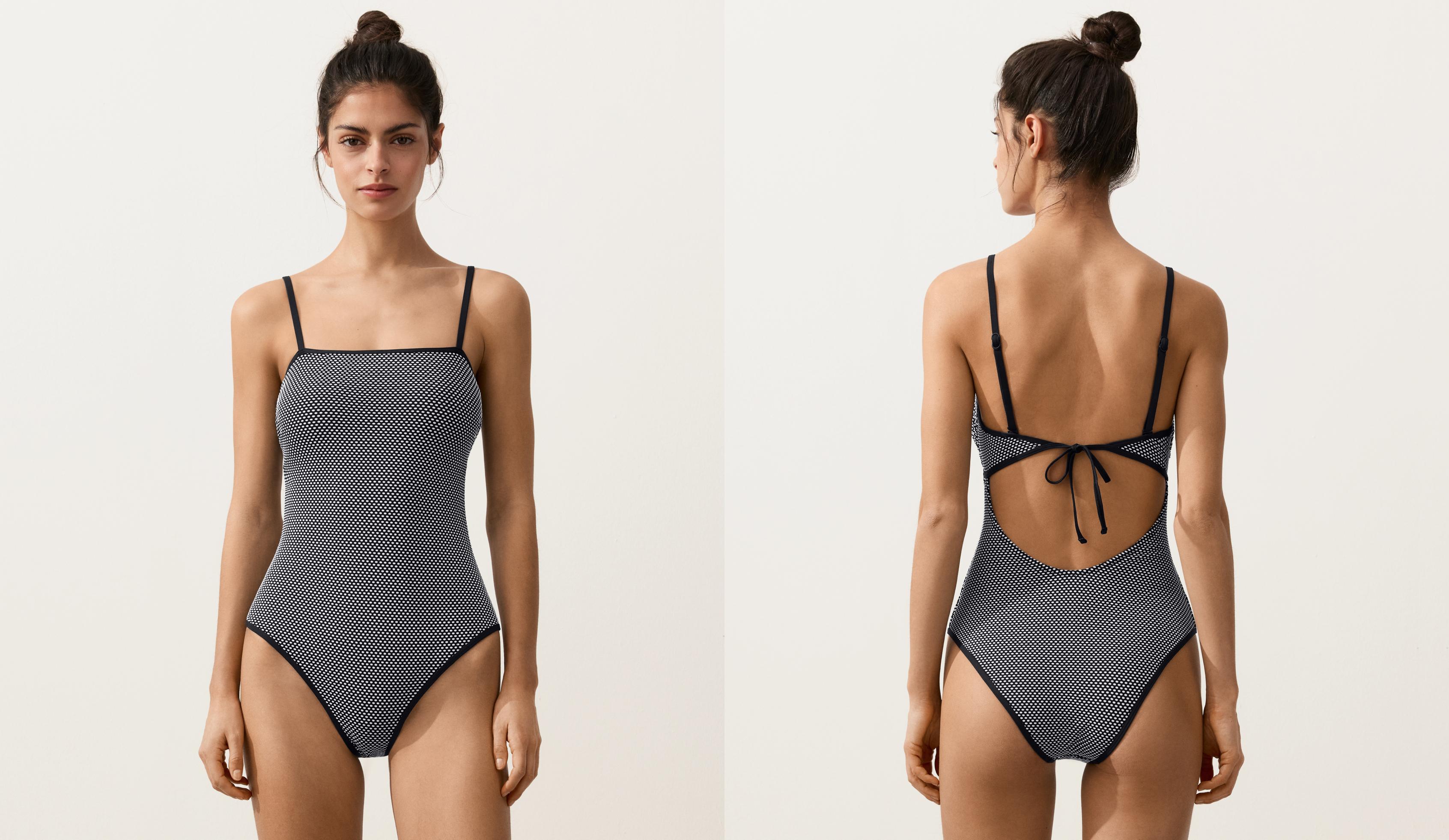 Bandeau jacquard polka dot swimsuit