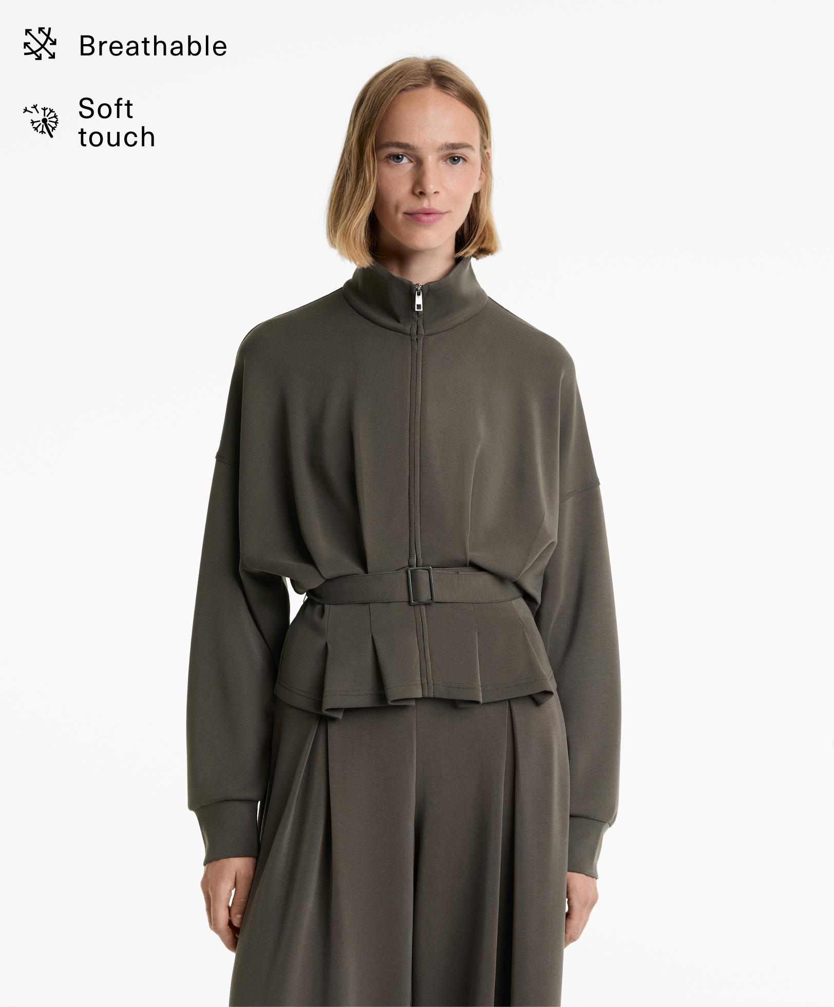 Belted jacket with soft-touch modal