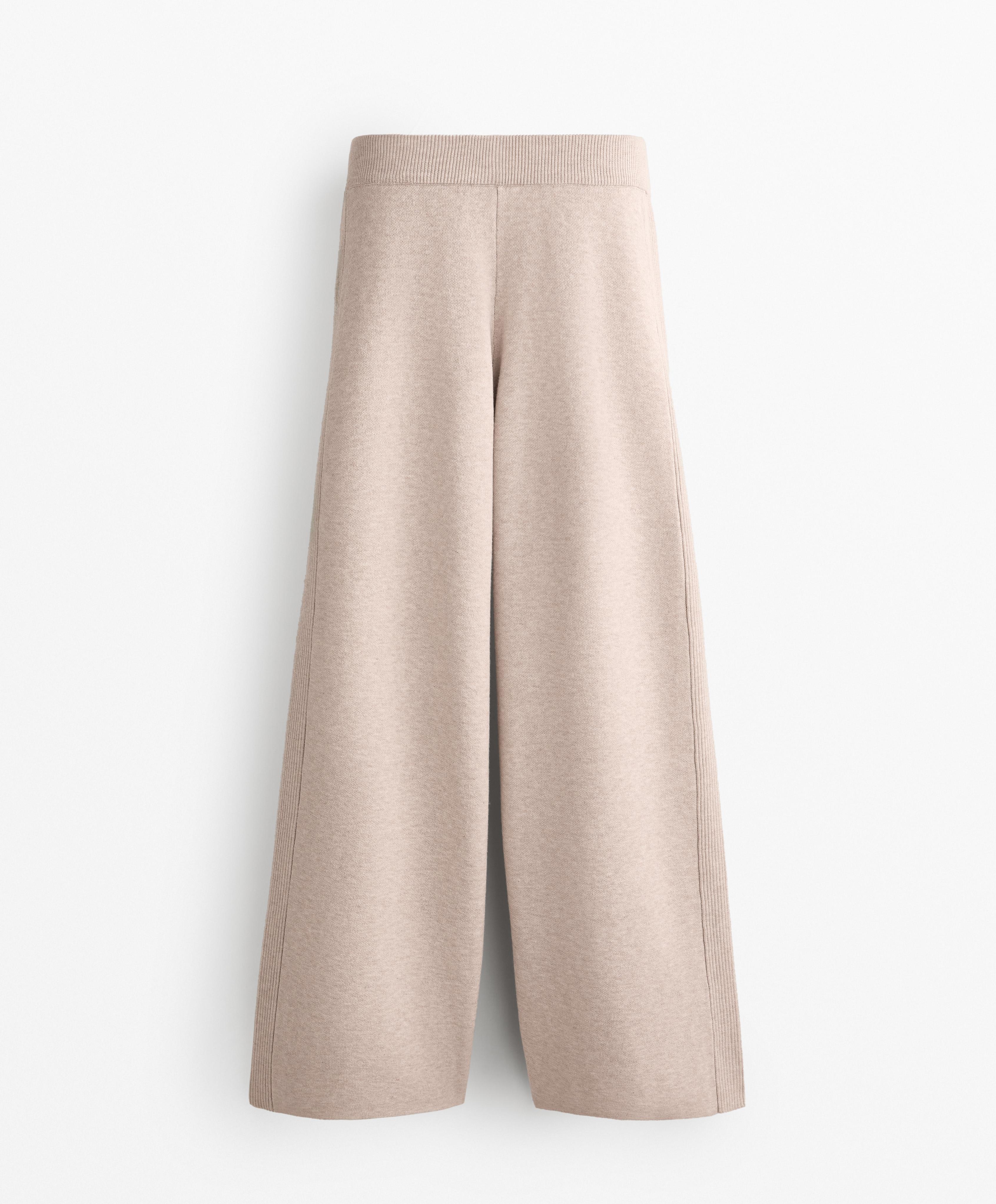 Side rib straight-leg knit trousers