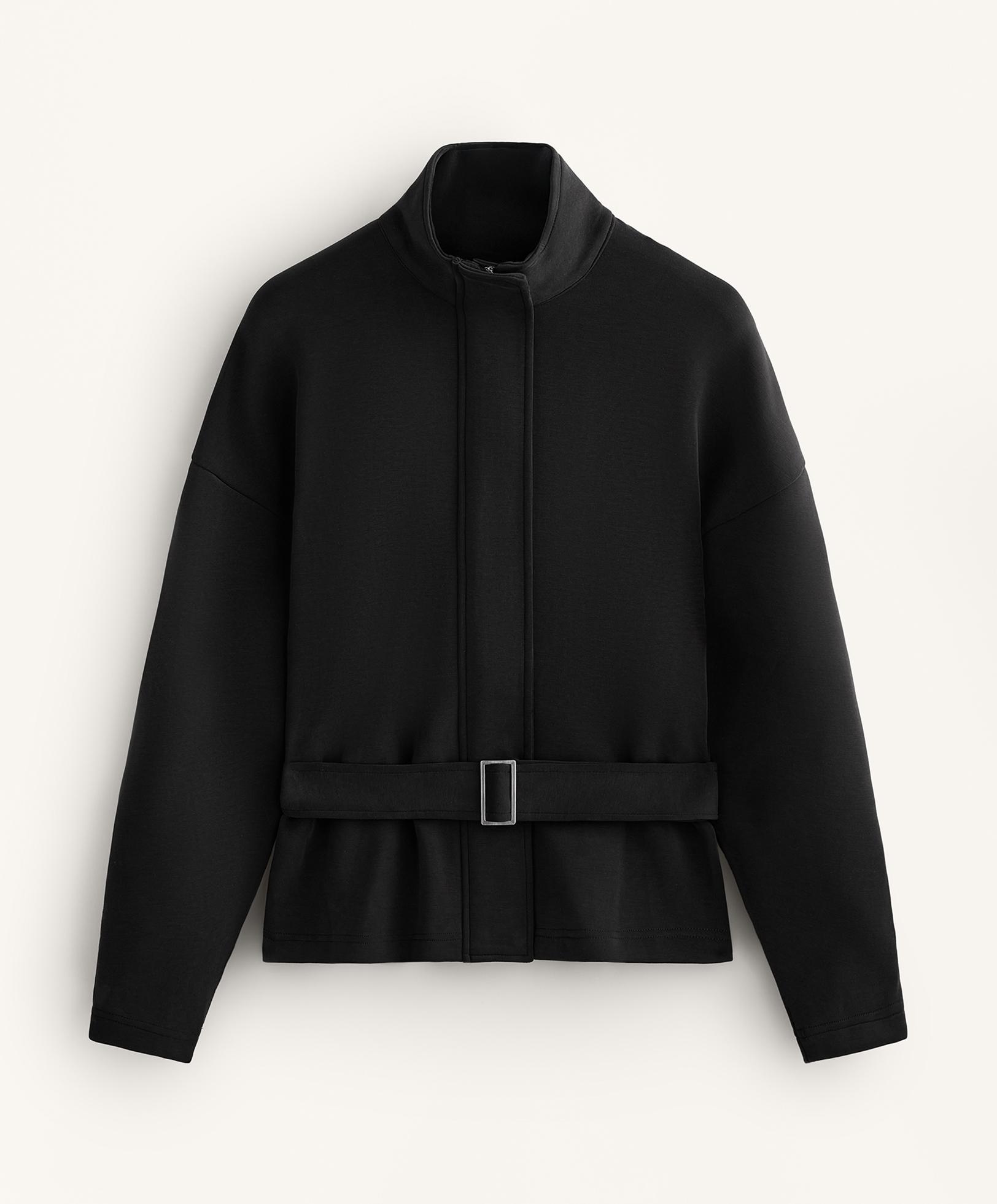 Belted jacket with brushed modal — BLACK