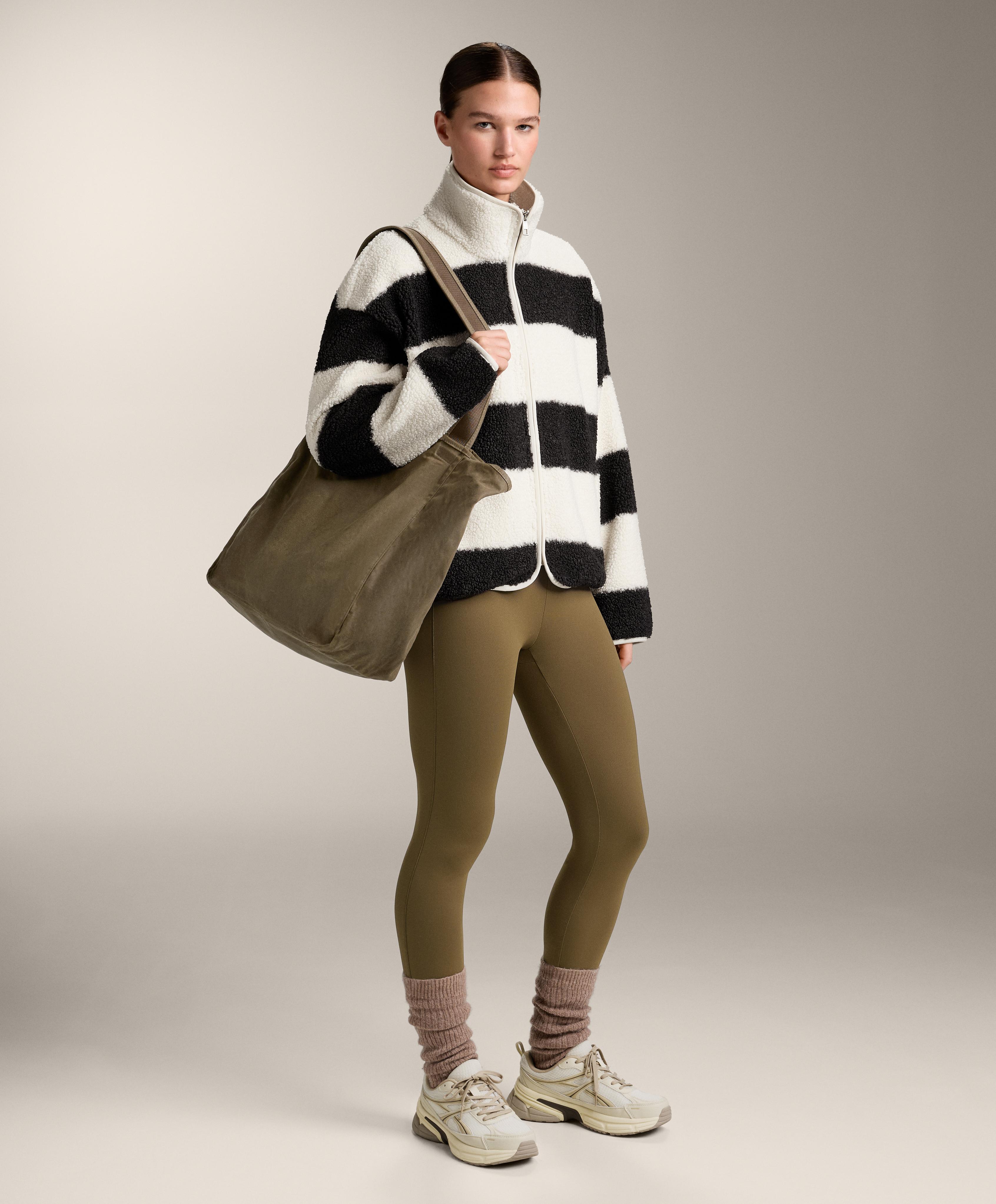 Striped faux-shearling bomber jacket — ECRU