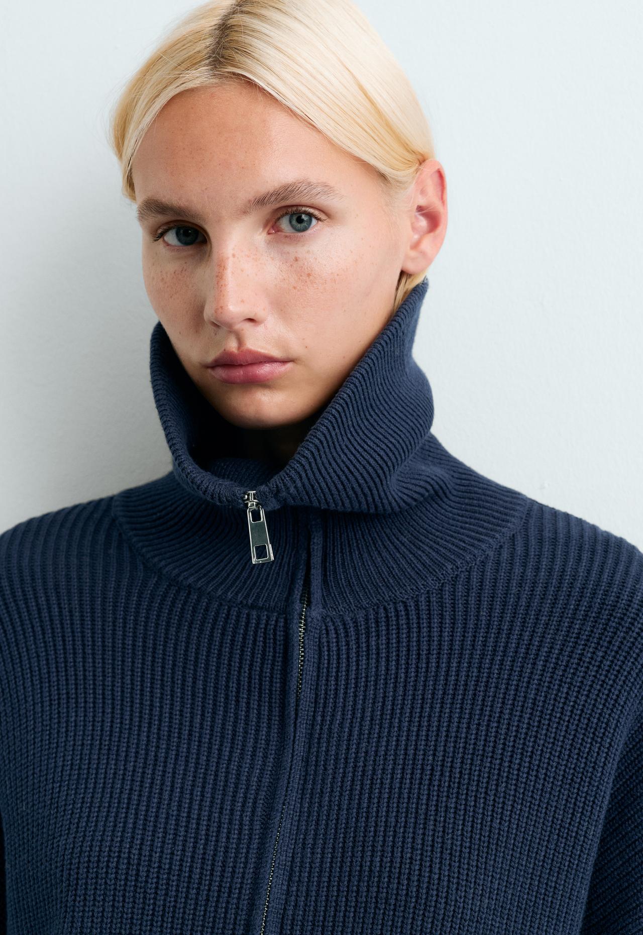 Knit jumper with half zip, cotton and 18% wool — NAVY BLUE