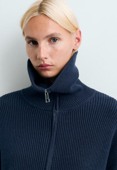 Knit jumper with half zip, cotton and 18% wool — NAVY BLUE 3