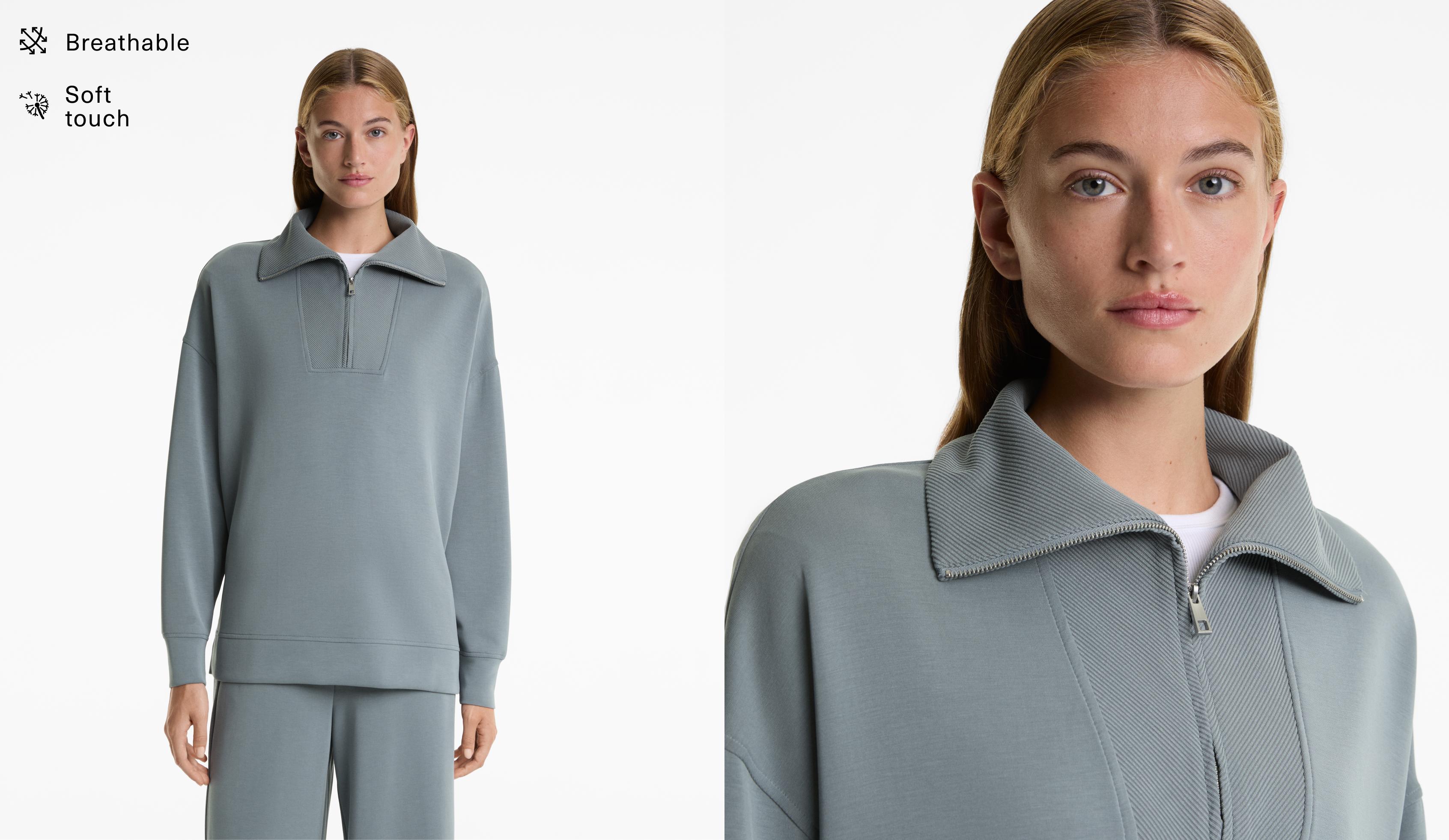 High-collar long sweatshirt with soft-touch modal