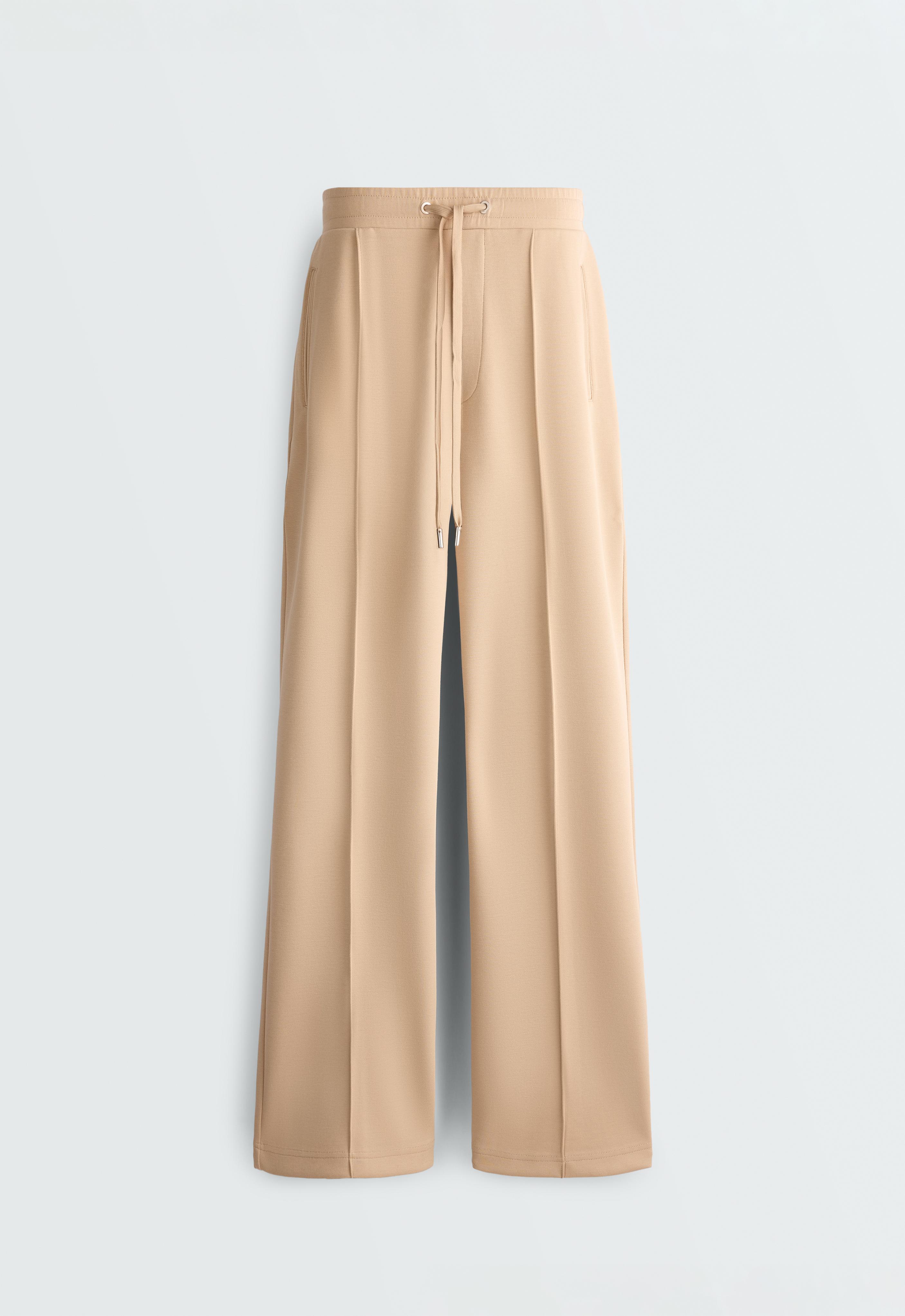 Cotton piqué straight-leg trousers — BEIGE