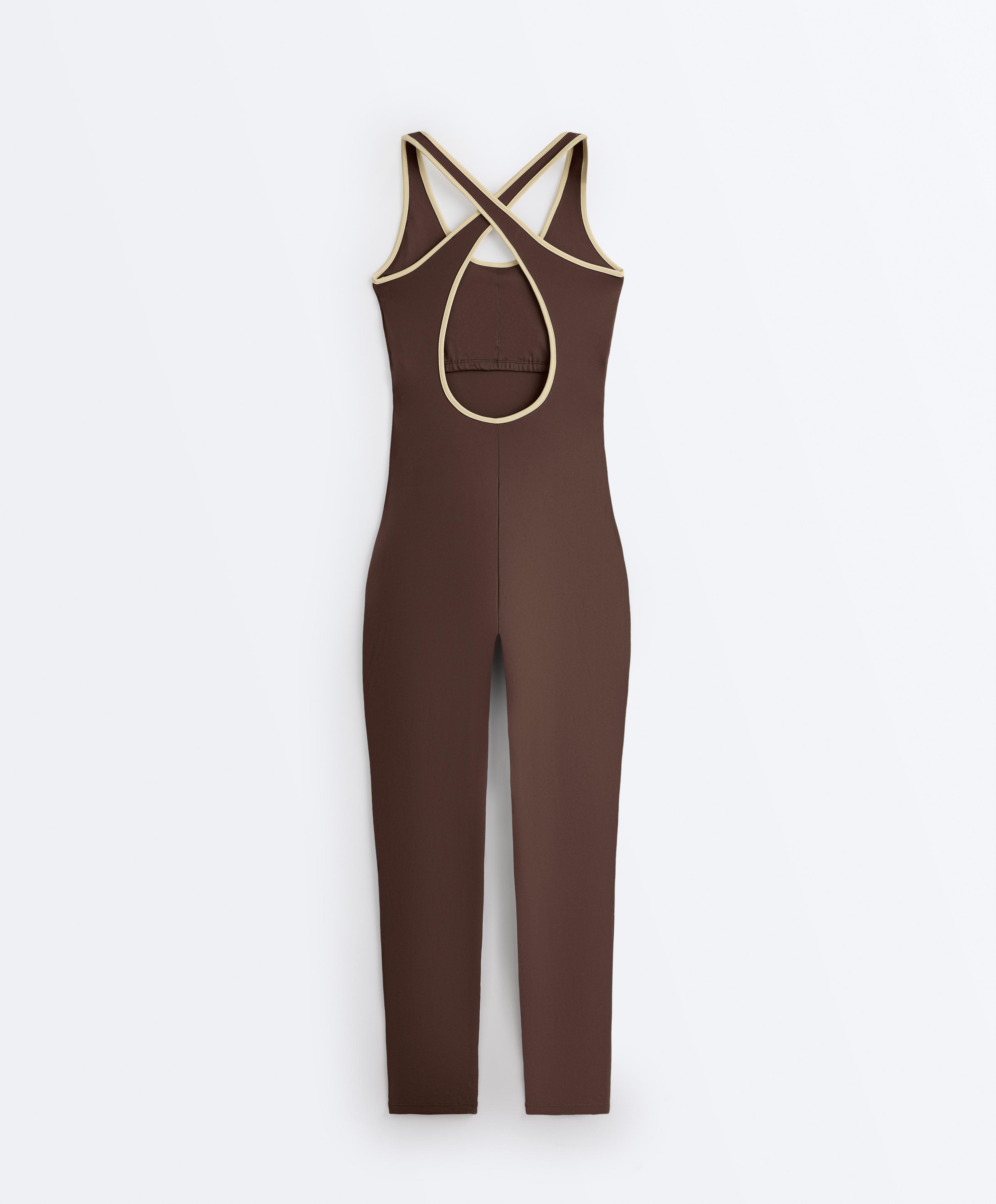 Comfortlux Piping long jumpsuit — BROWN