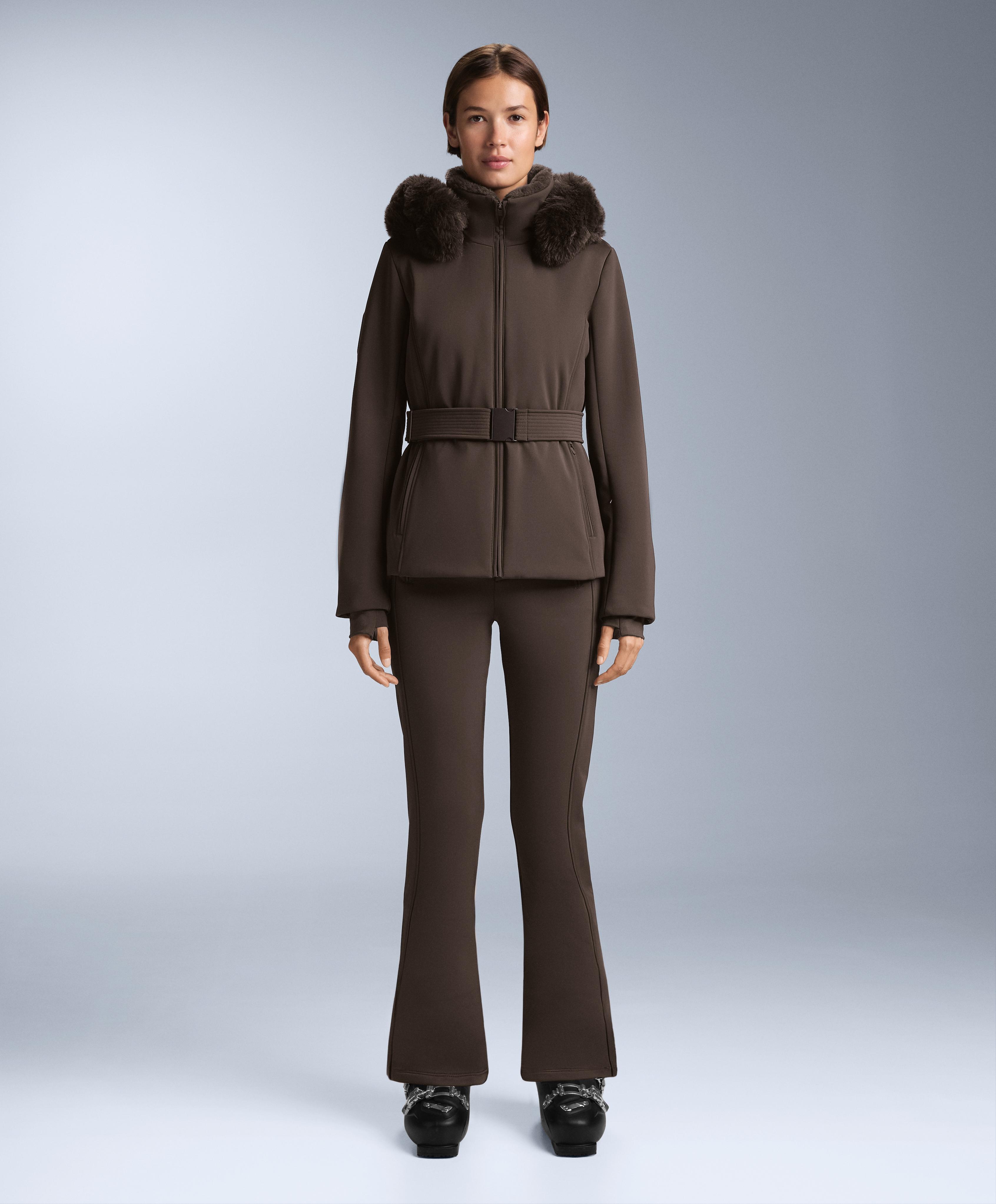 Water-resistant full length flare stretch SKI trousers — DARK BROWN