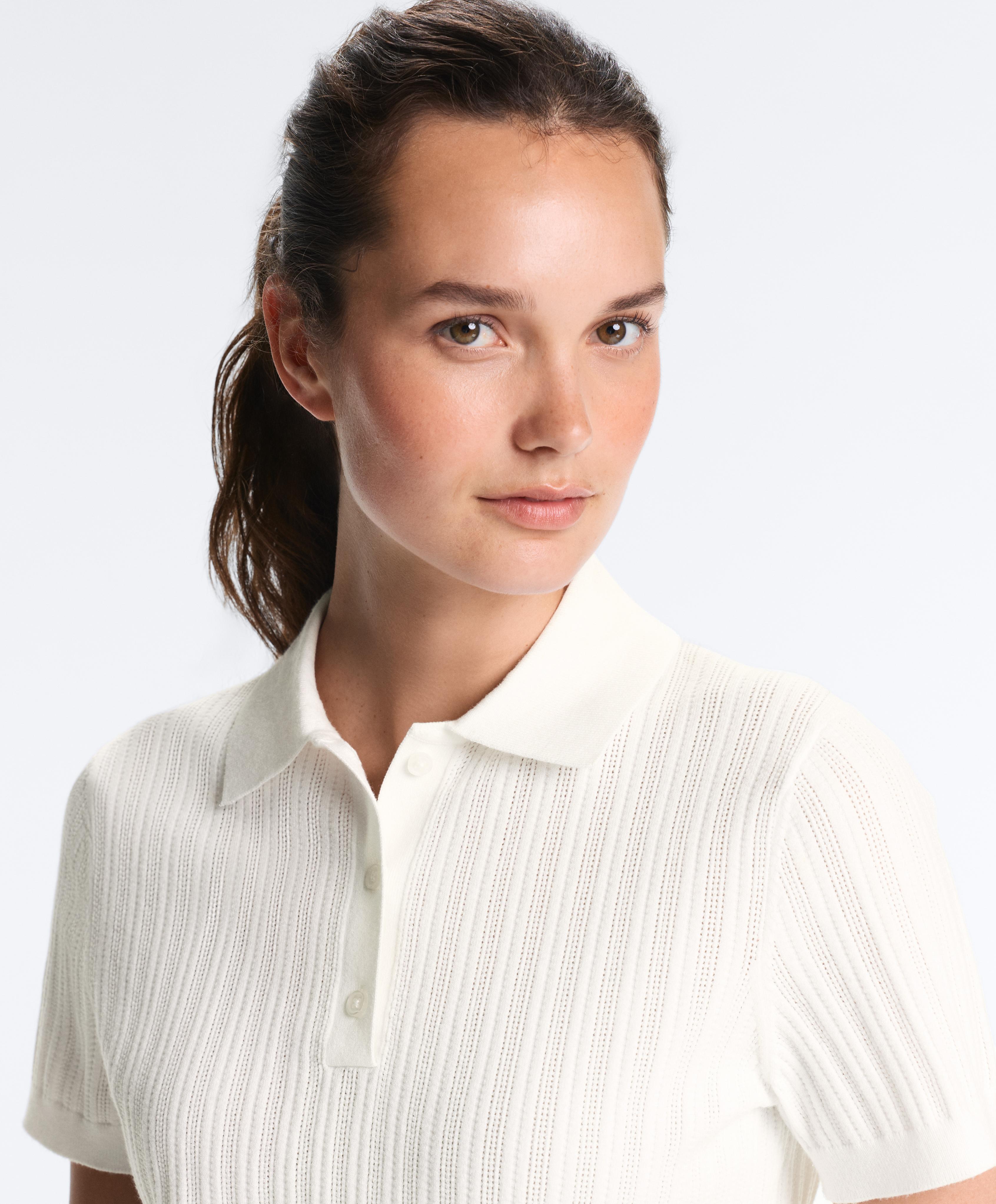 Short sleeve open knit polo shirt — WHITE