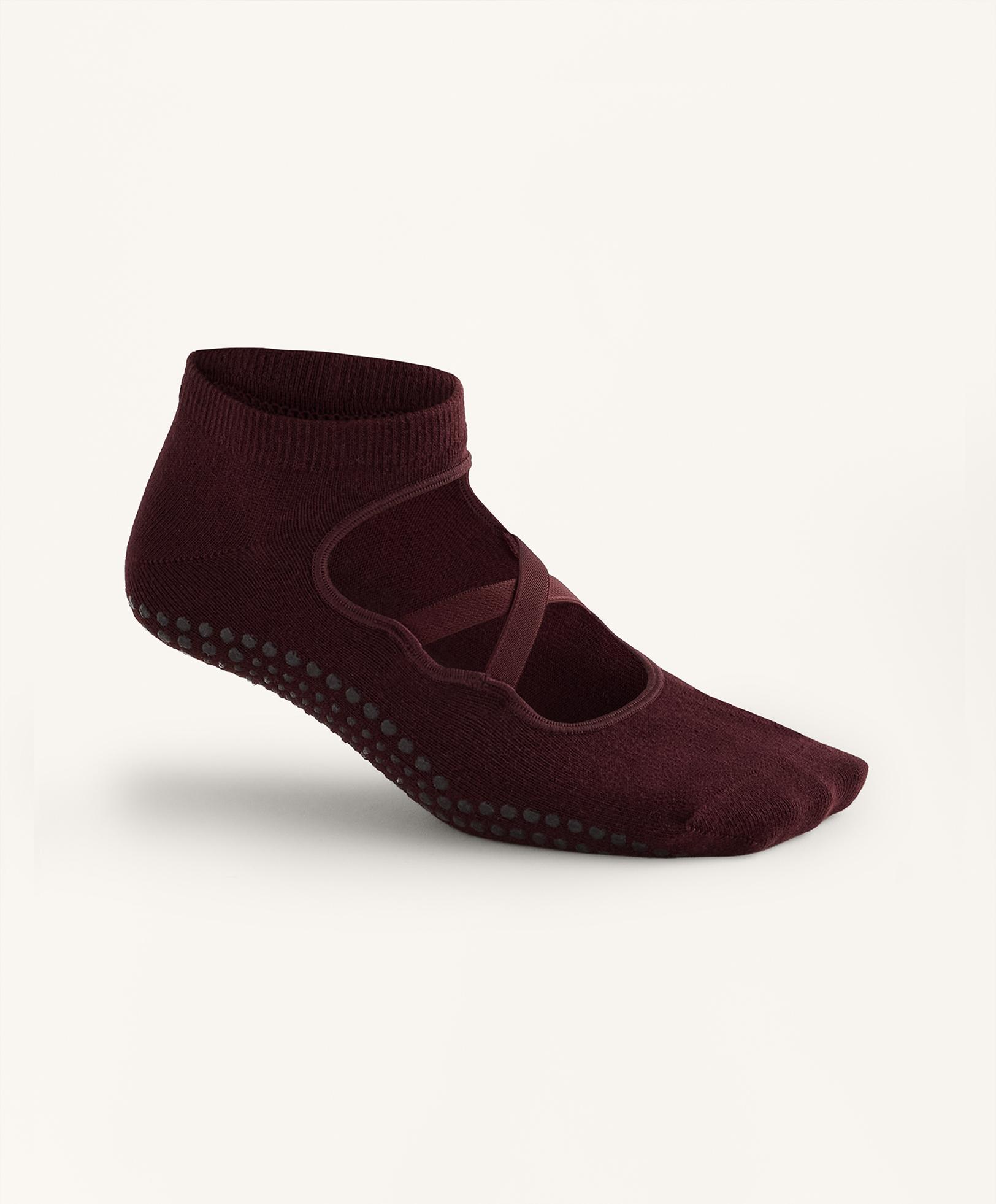2 pairs of cotton blend yoga and Pilates socks with crossover straps — PINK-MAUVE