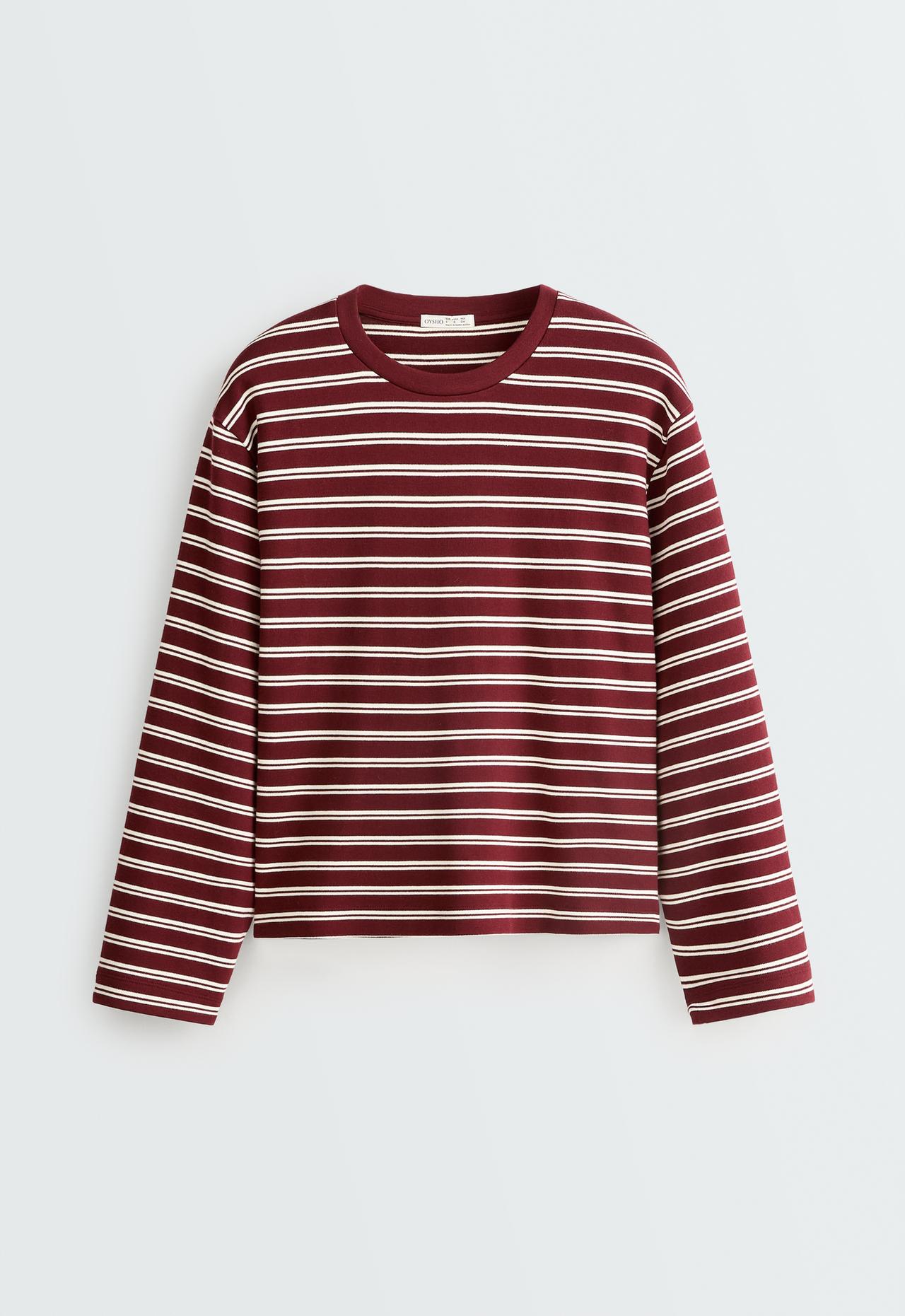 Long sleeve Relaxed striped T-shirt — BURGUNDY