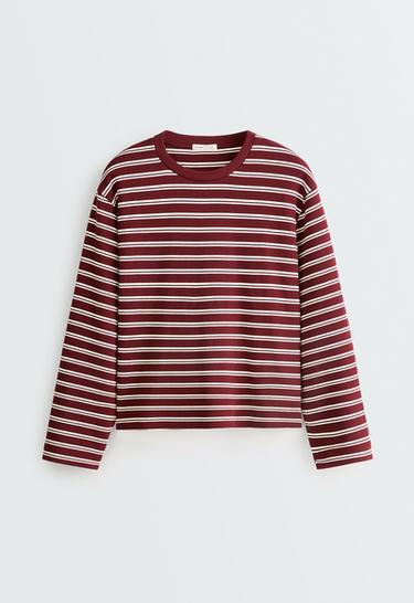 Long sleeve Relaxed striped T-shirt — BURGUNDY 5