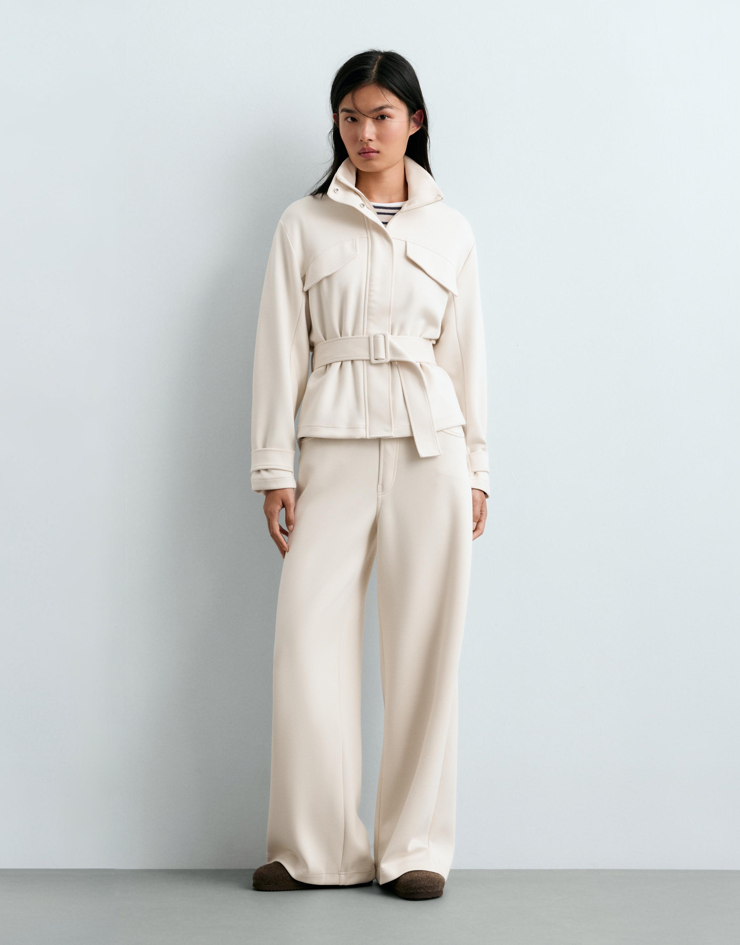 Belted jacket with pockets — PALE ECRU