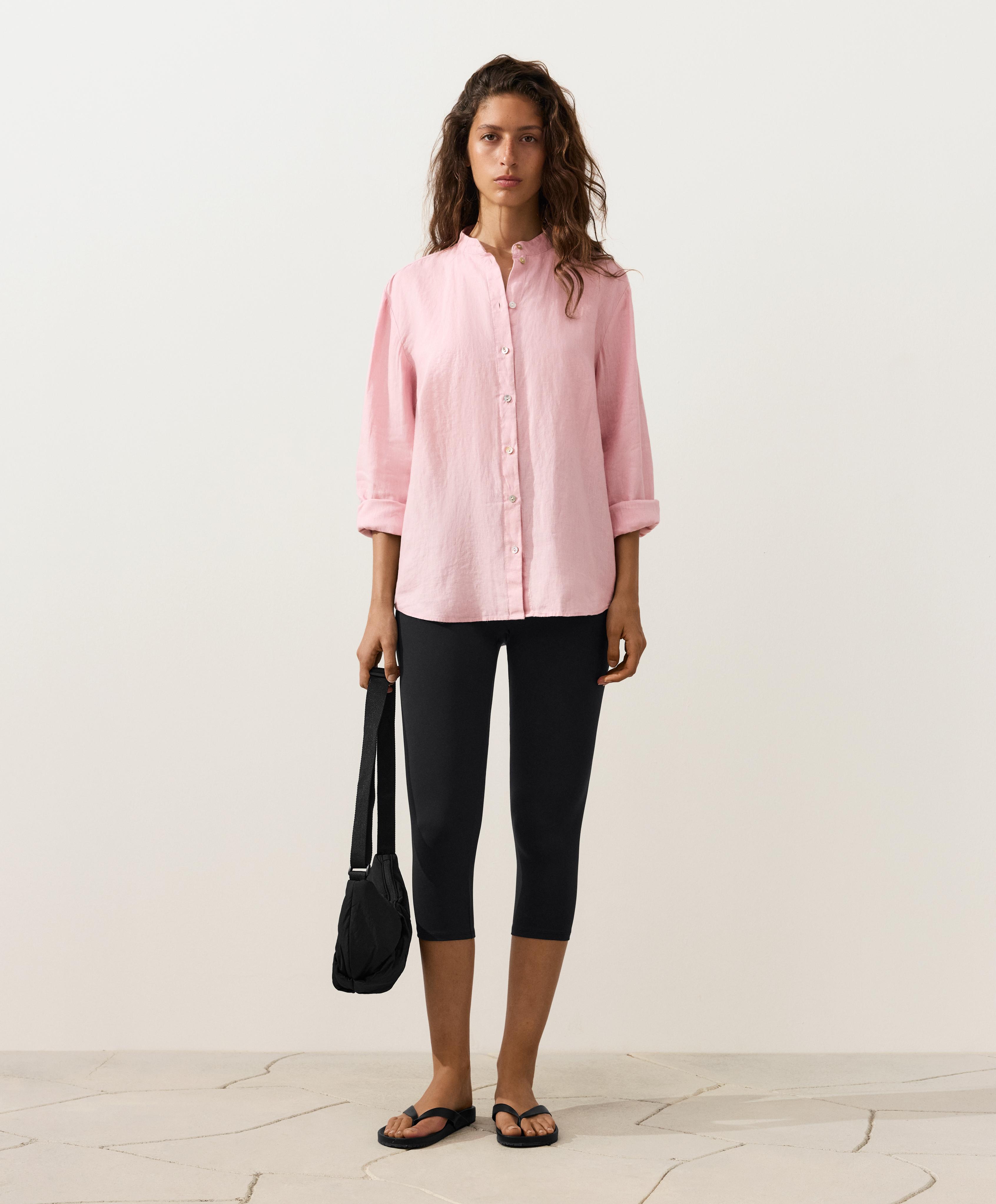 100% linen stand-up collar shirt — PALE PINK