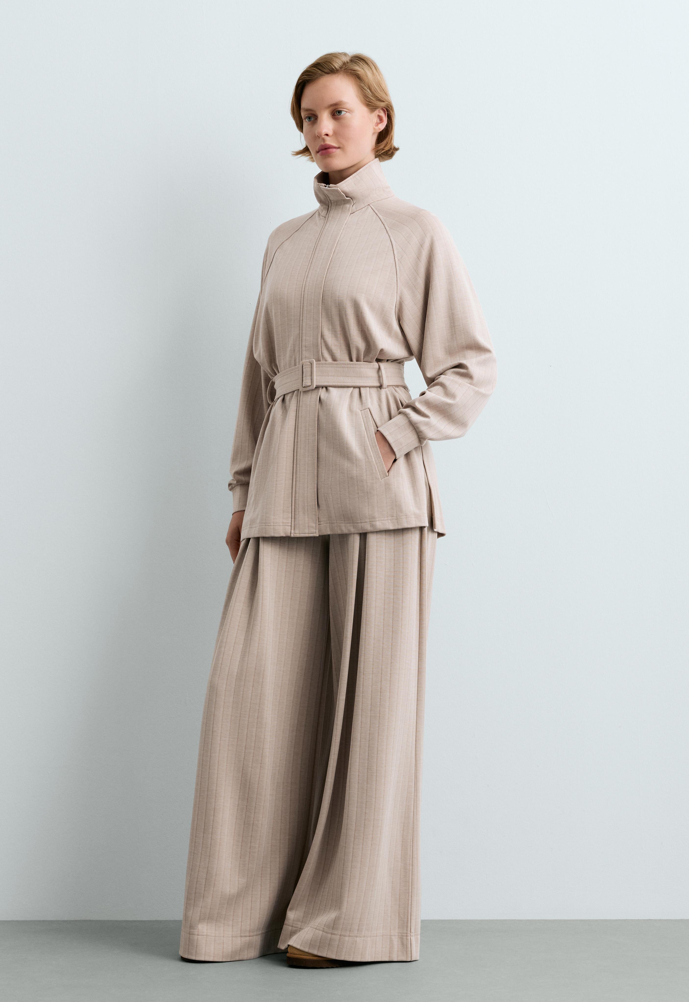 Striped soft-touch belted jacket — SOFT MINK