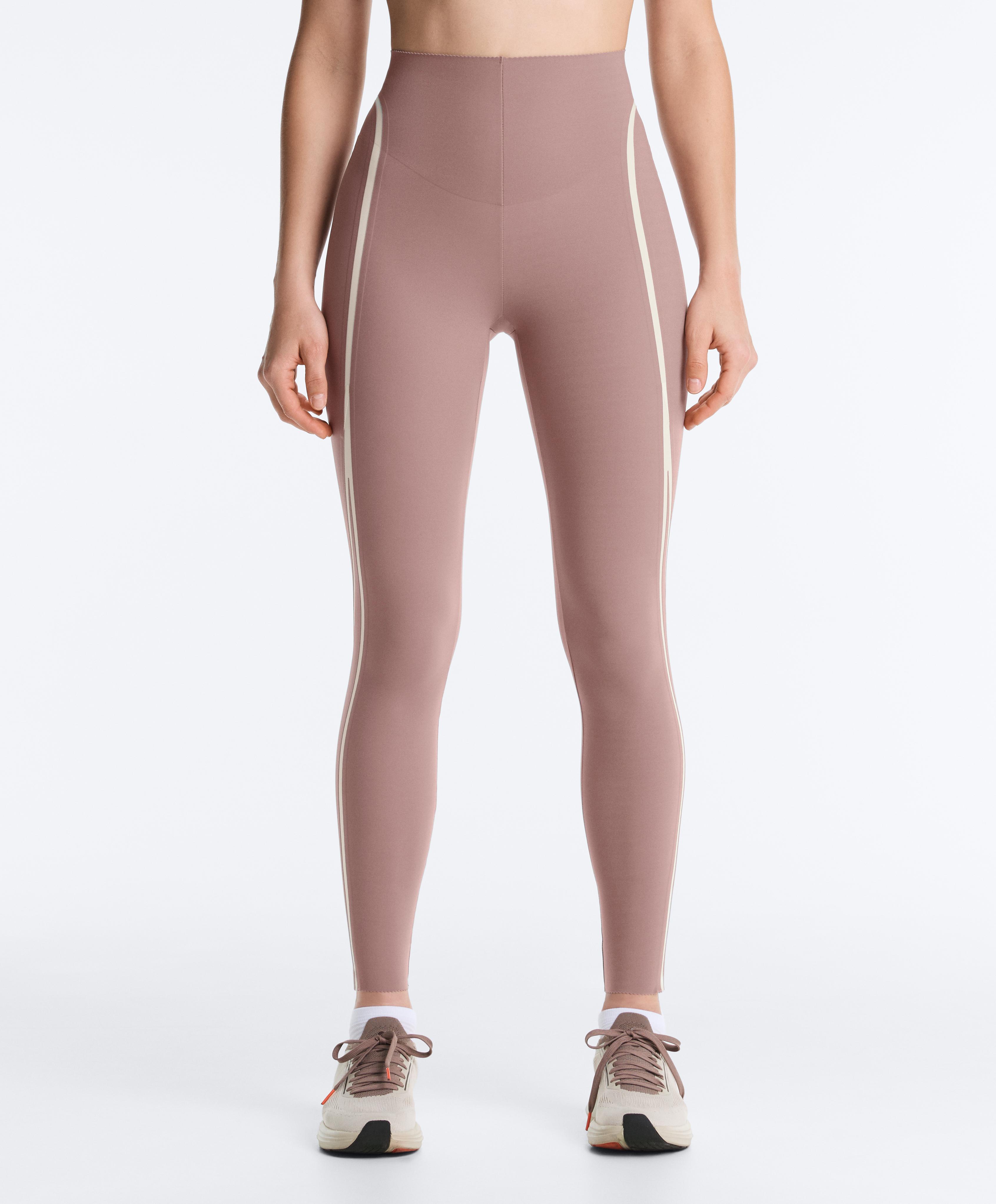 High-rise compressive core-control ankle-length leggings with contrast details