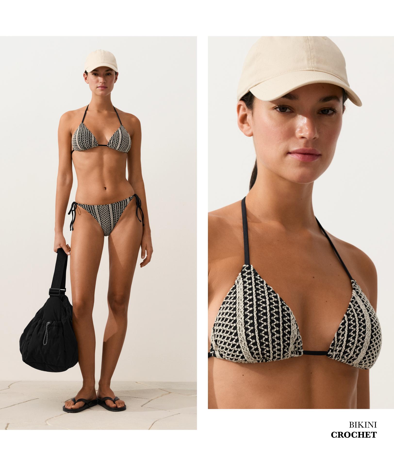 Crochet triangle bikini top — BLACK