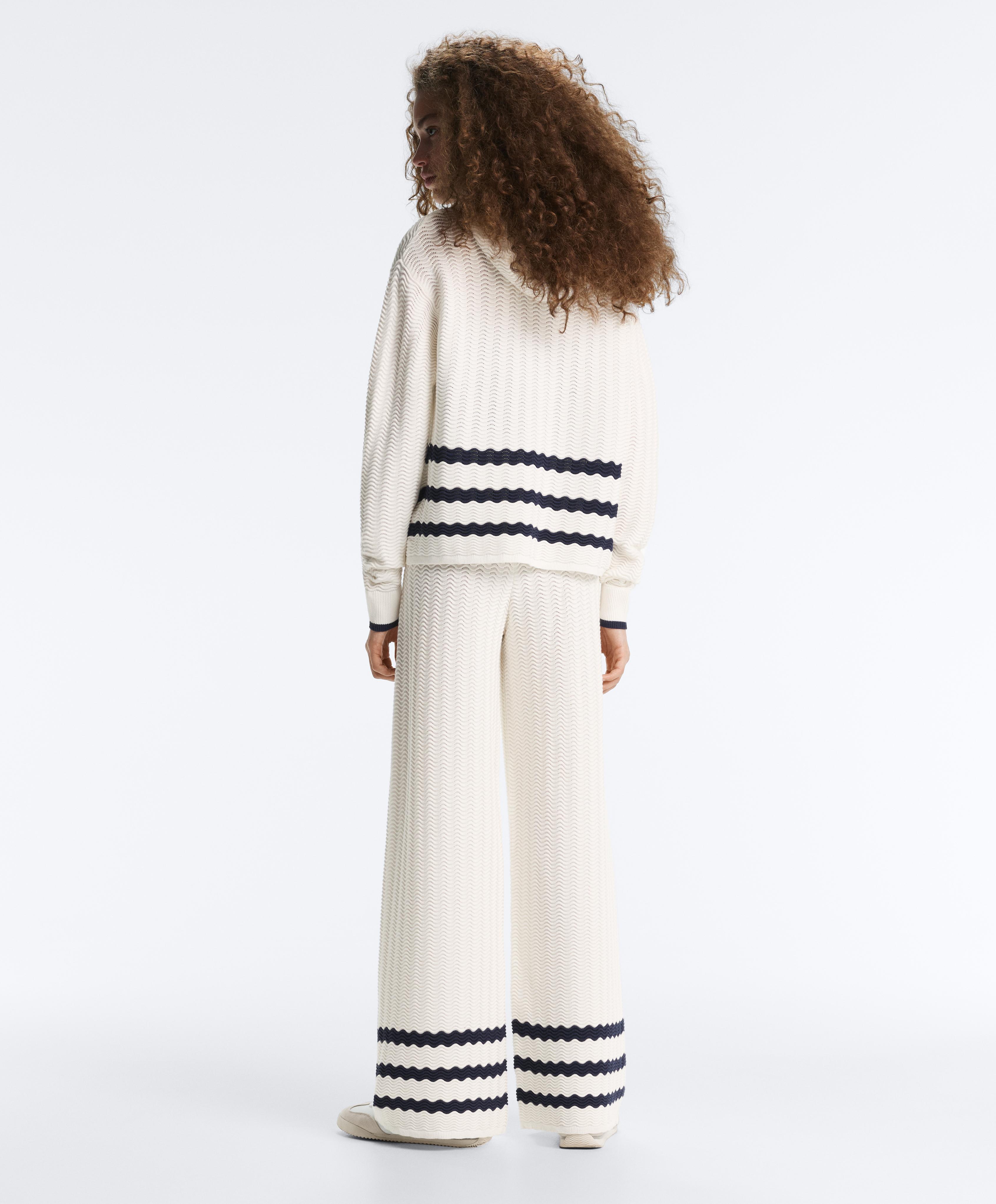 Wave knit straight-leg trousers — WHITE