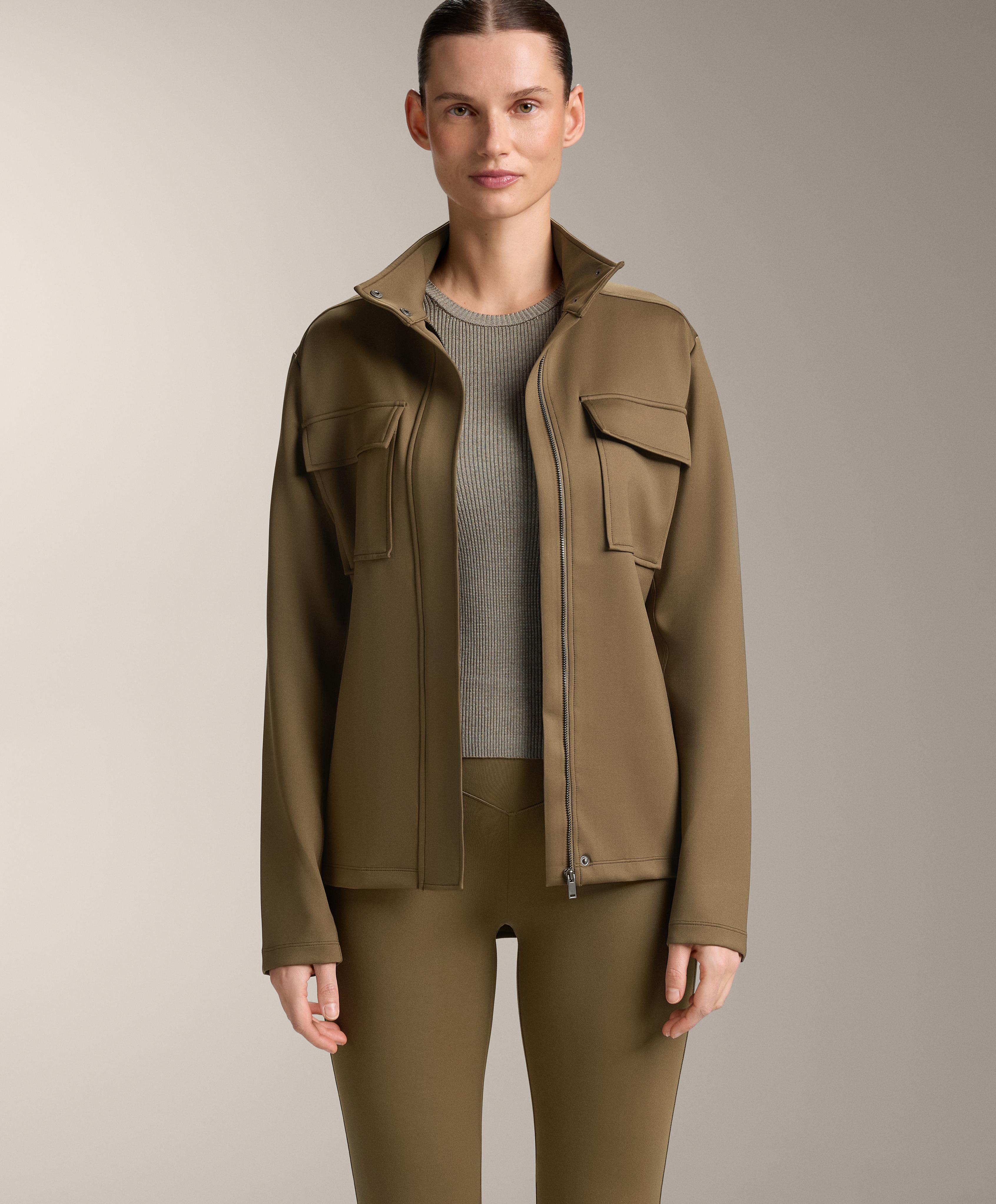 Neoprene-effect jacket with belt — OLIVE GREEN