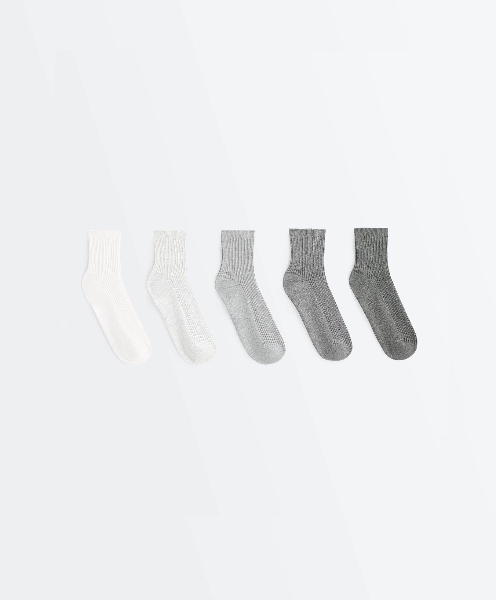 5 pairs of quarter socks with cotton — PALE GREY MELANGE