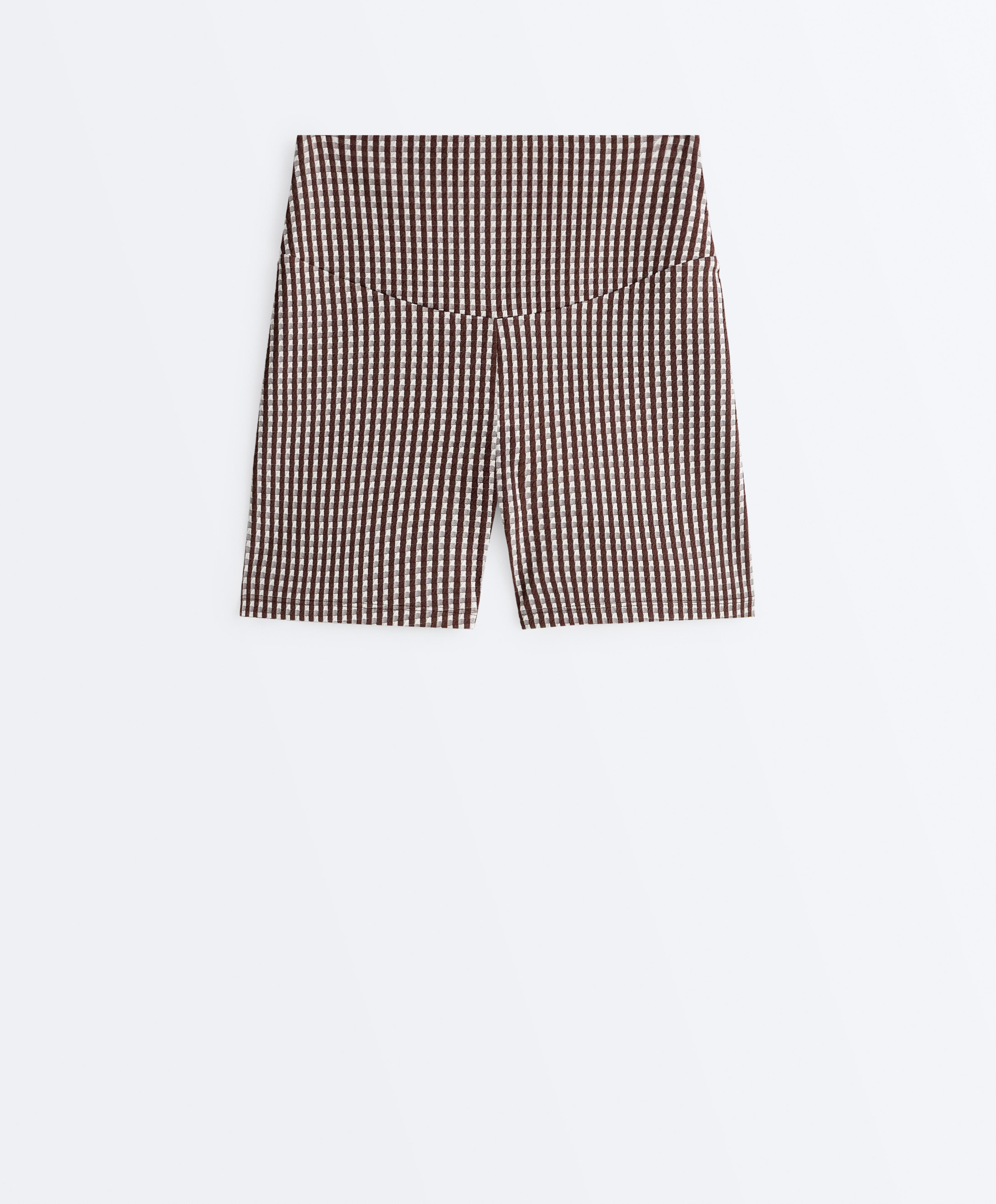 Comfortlux high-rise 10cm gingham hot pants — DARK REDDISH‑BROWN