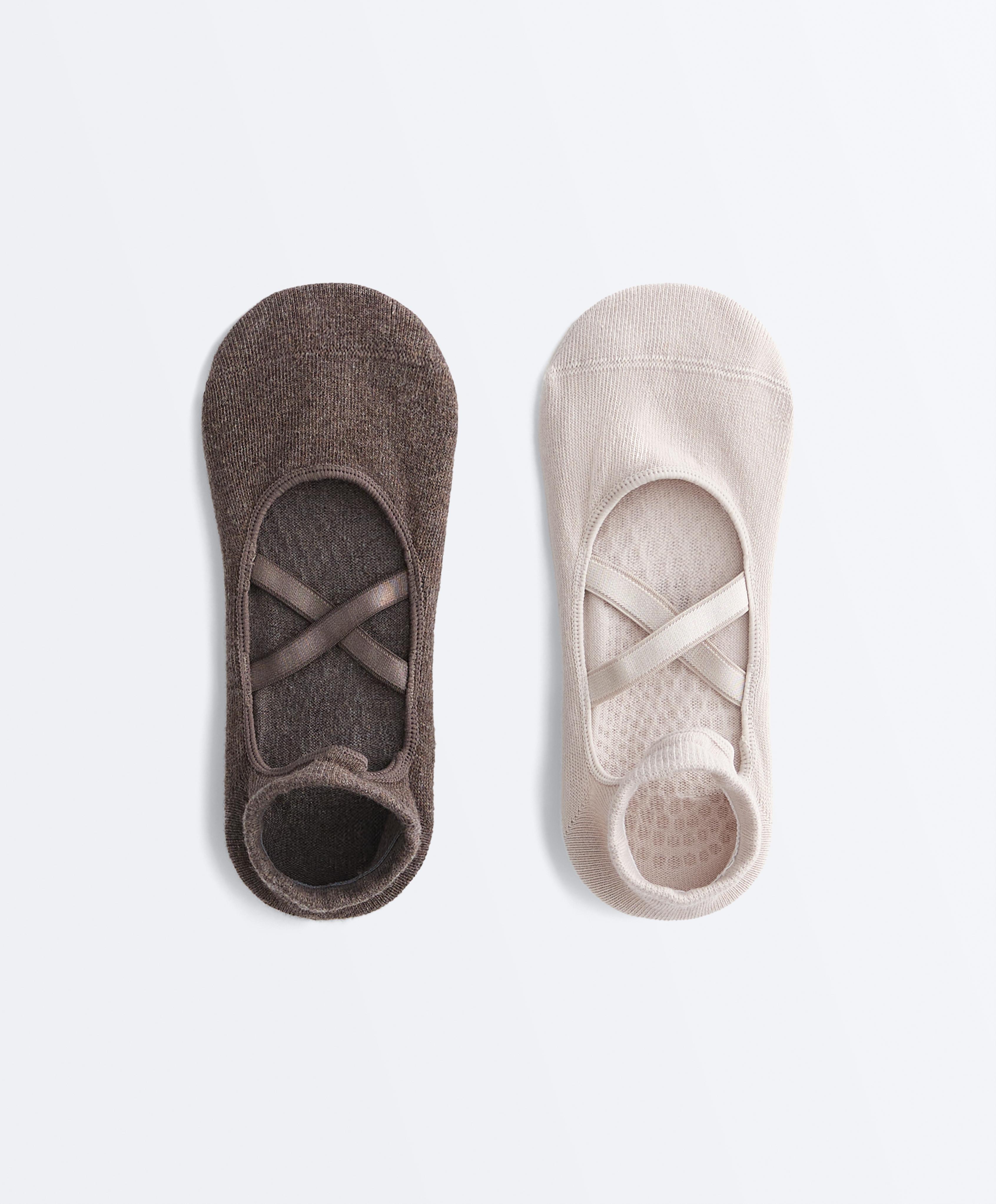 2 Paar Yoga- und Pilates-Socken aus Baumwollmischung mit gekreuzten Bändern 2 Paar Yoga- und Pilates-Socken aus Baumwollmischung mit gekreuzten Bändern