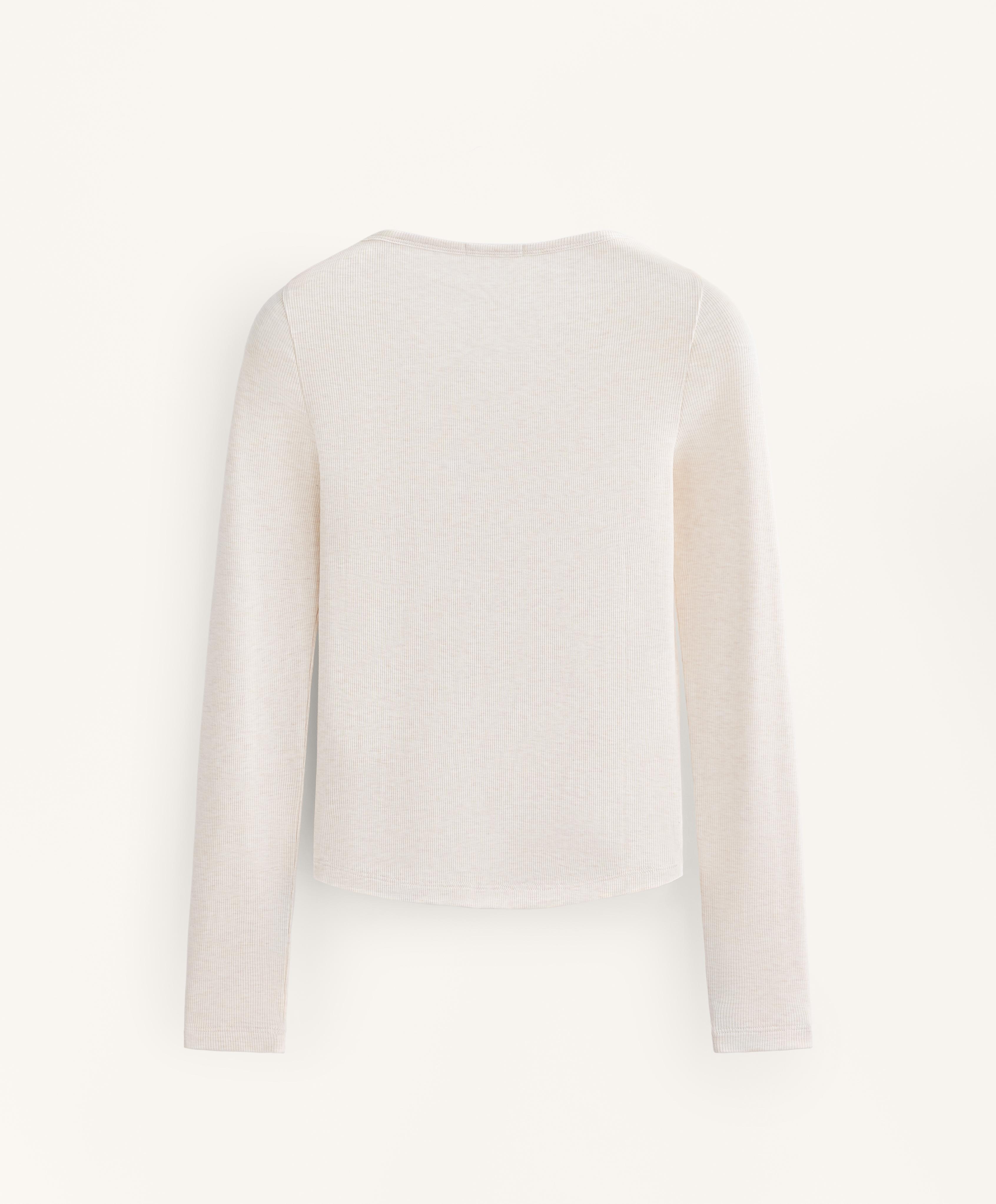 Long-sleeve button rib T-shirt with cotton and modal