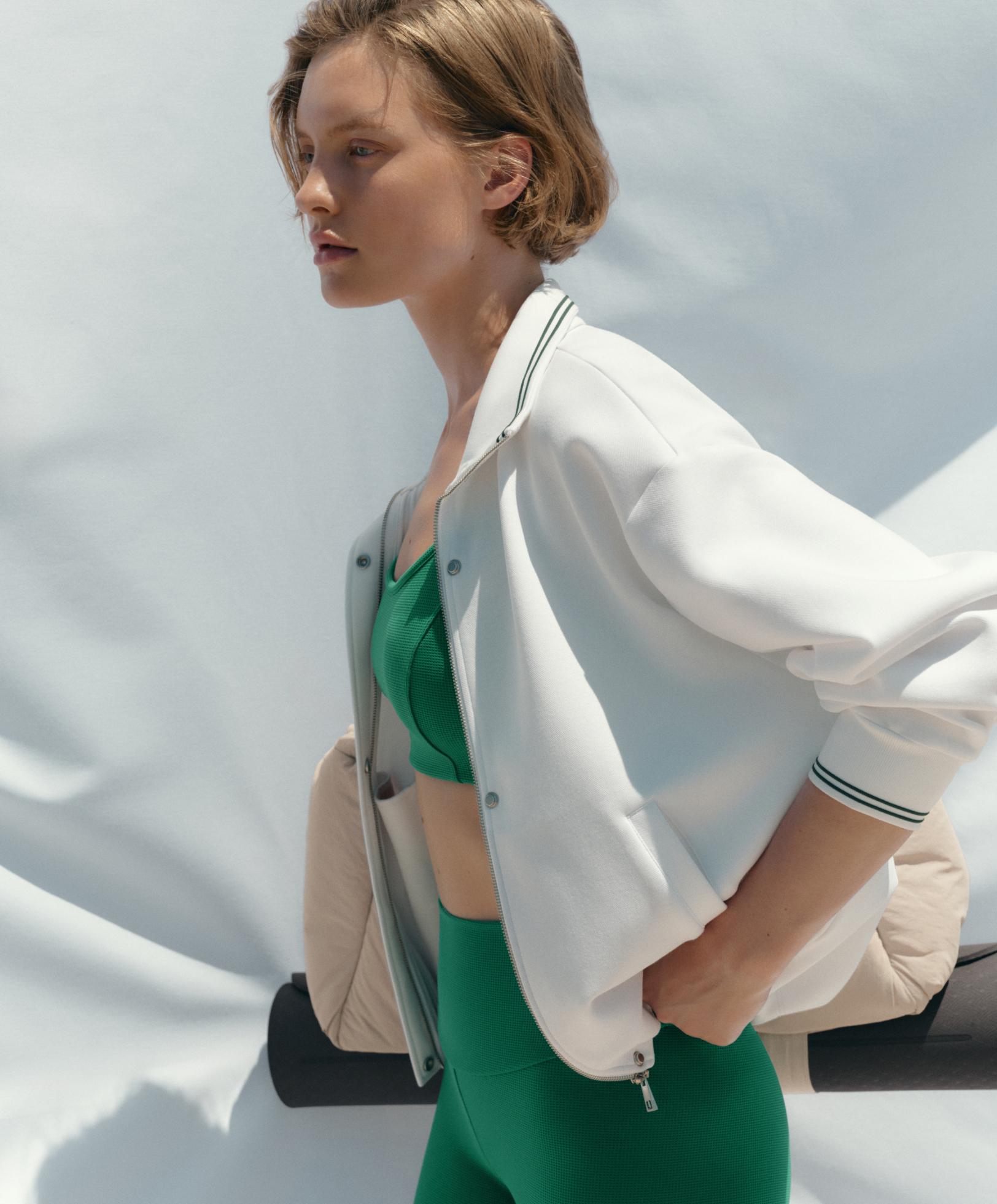 Cotton piqué jacket with piping — WHITE