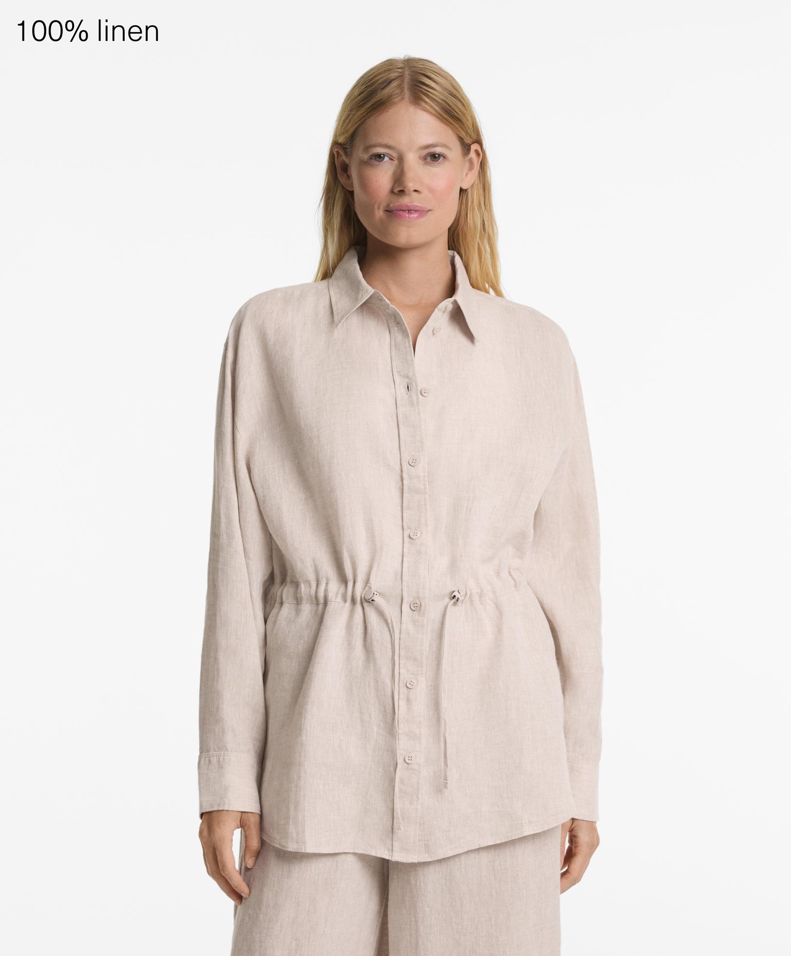 100% linen long shirt with adjustable waist