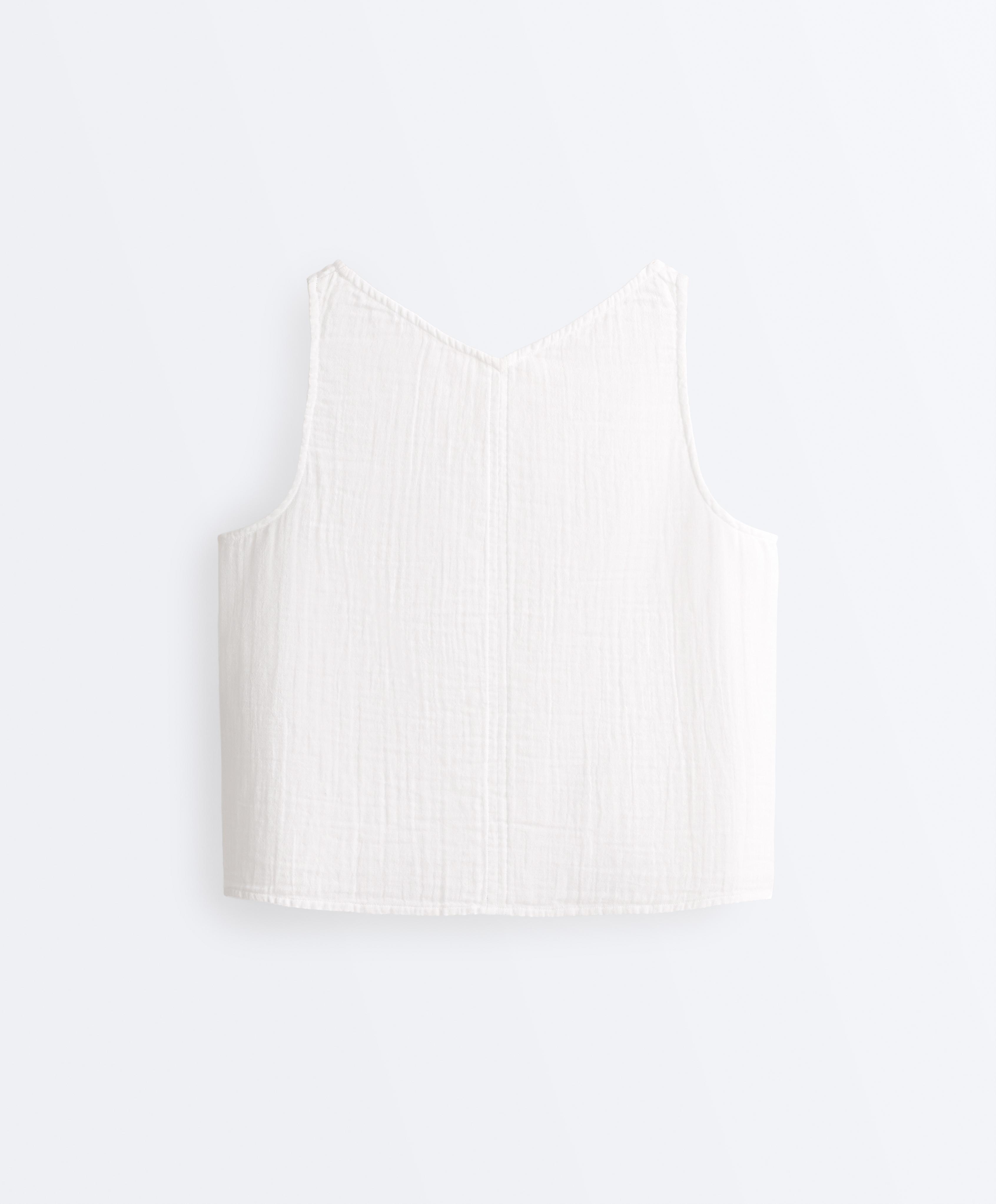 100% cotton gauze V-neck strappy top — WHITE 