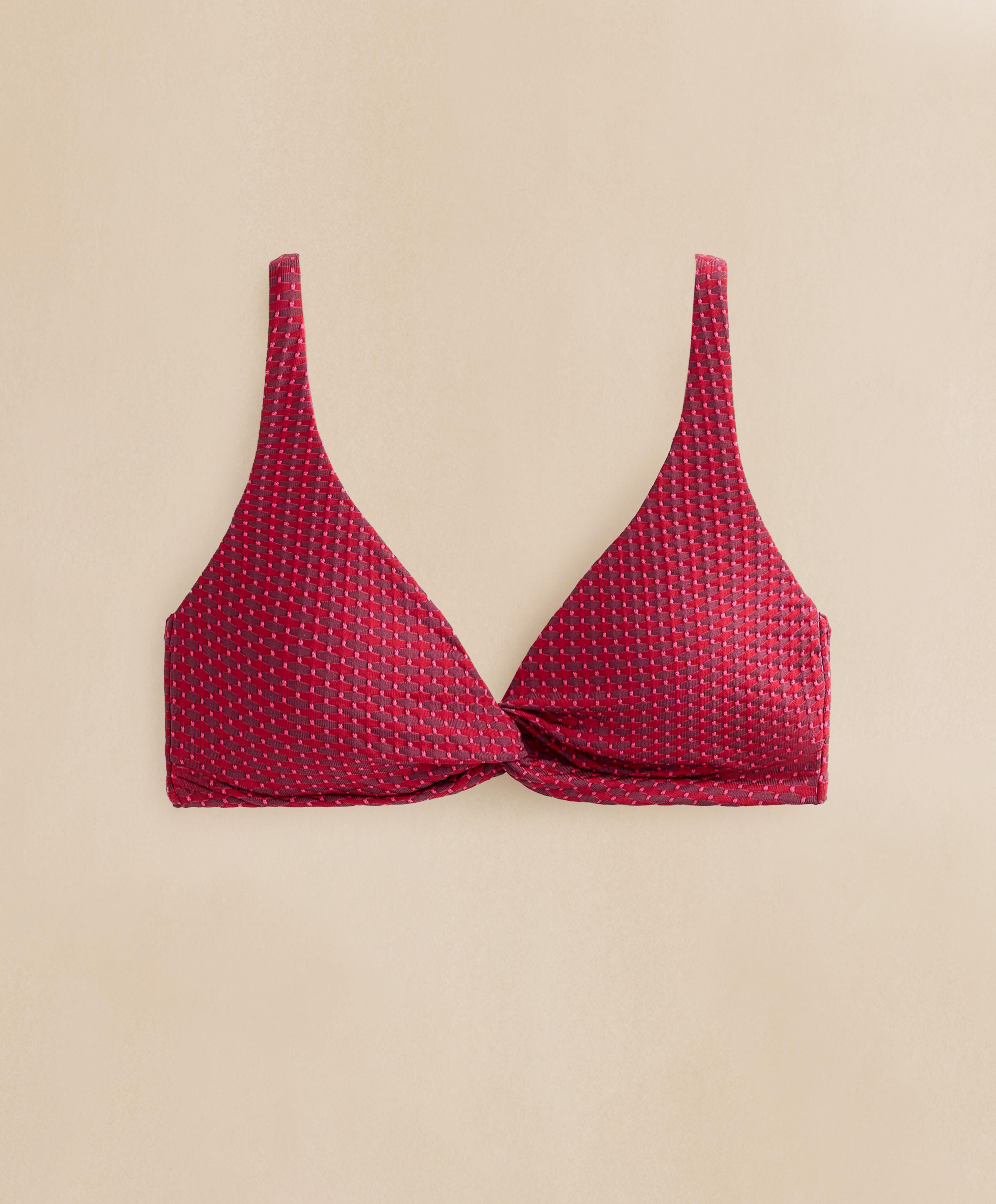 Geometric jacquard halter bikini top — FUCHSIA