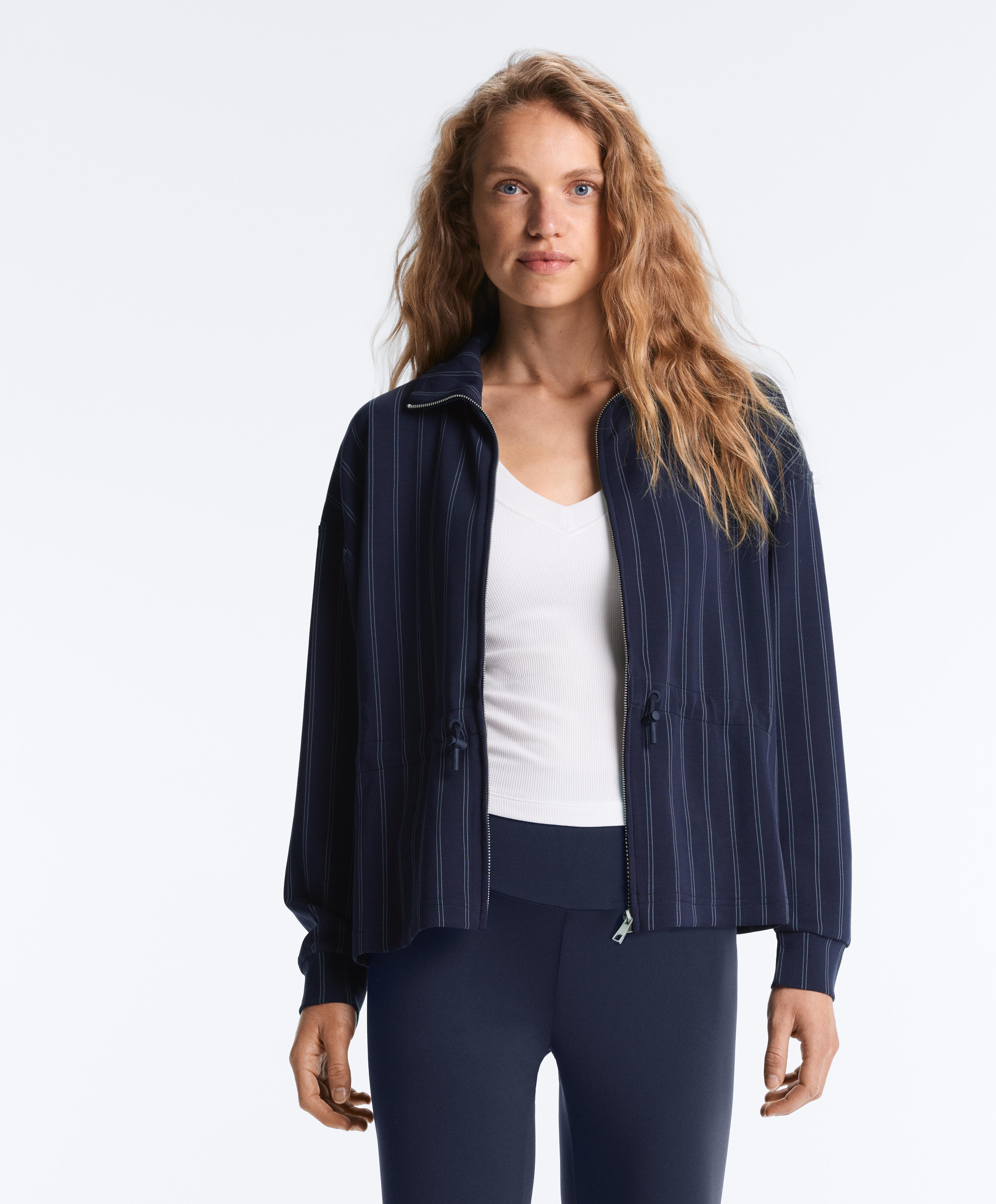Soft-touch modal jacket with adjustable waist and high collar — NAVY BLUE
