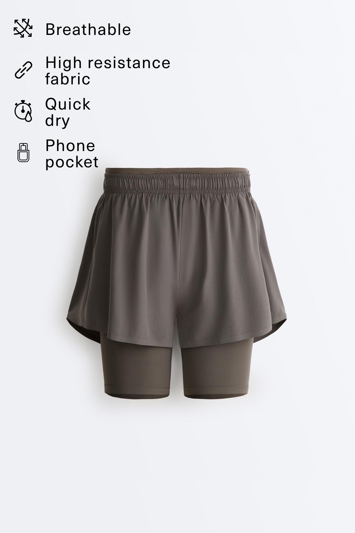 Mid rise 2-in-1 technical shorts — CHARCOAL GREY