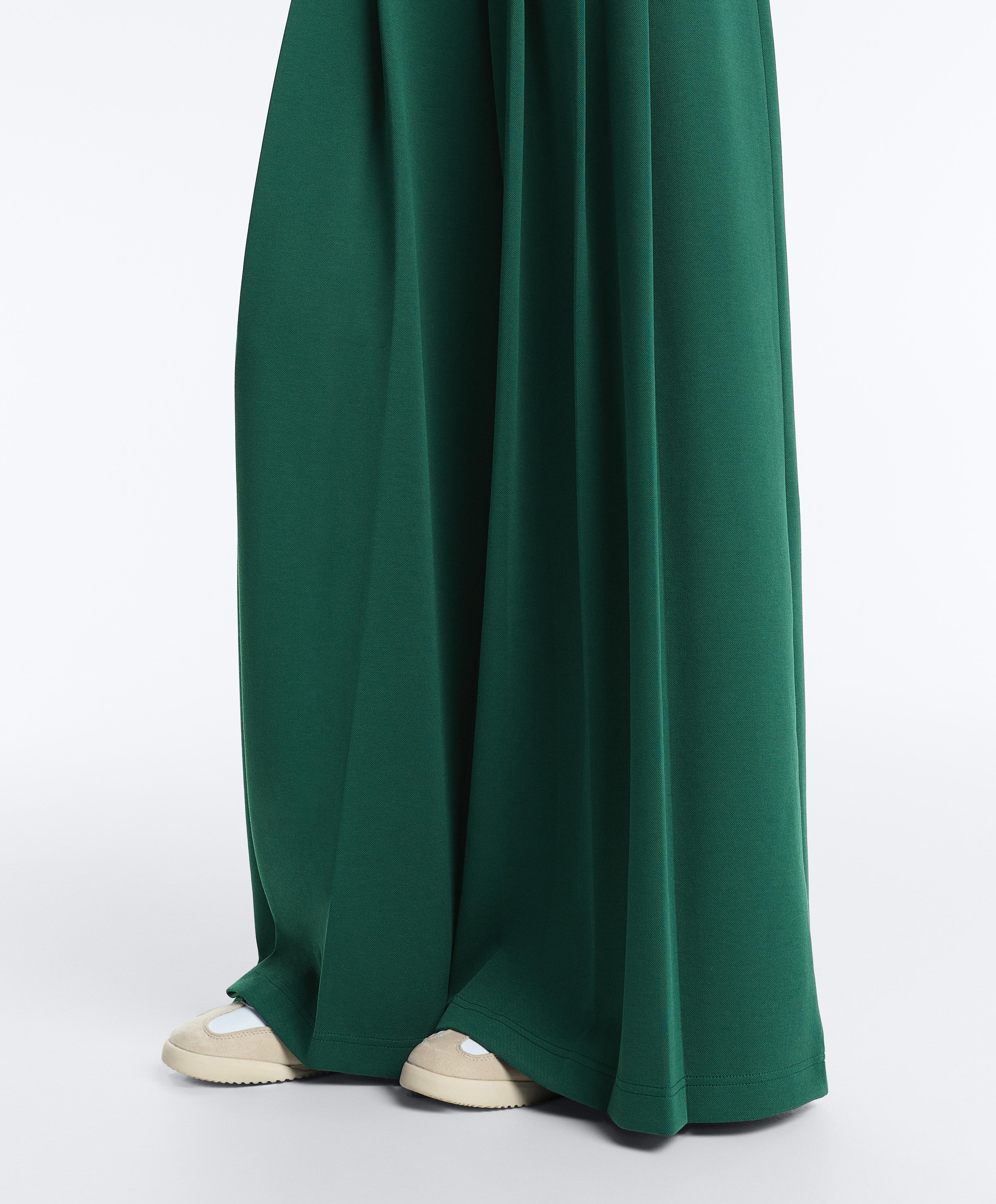 Cotton wide-leg pique trousers with pleats — DARK EMERALD