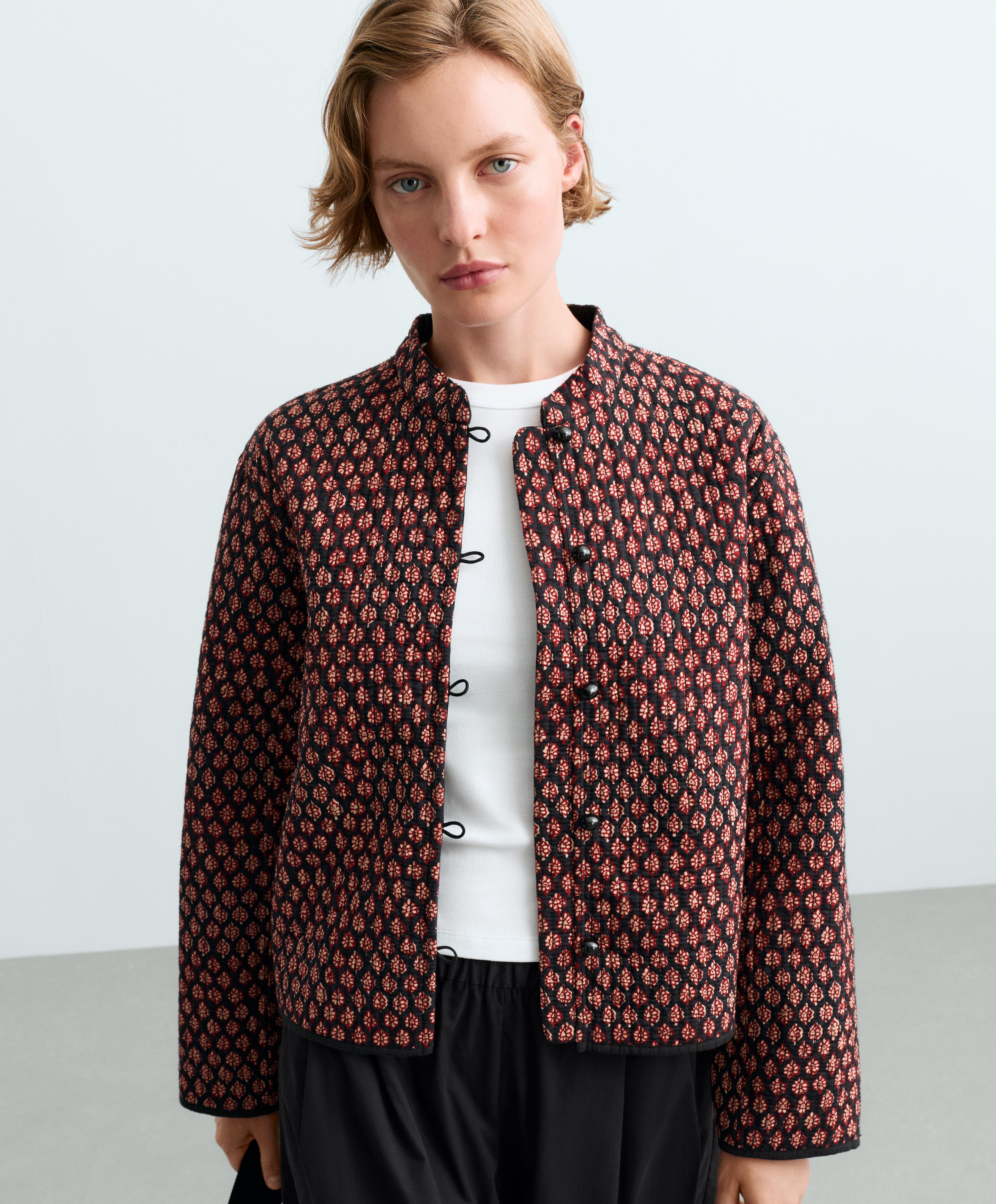 100% cotton quilted mandarin collar jacket — MAROON