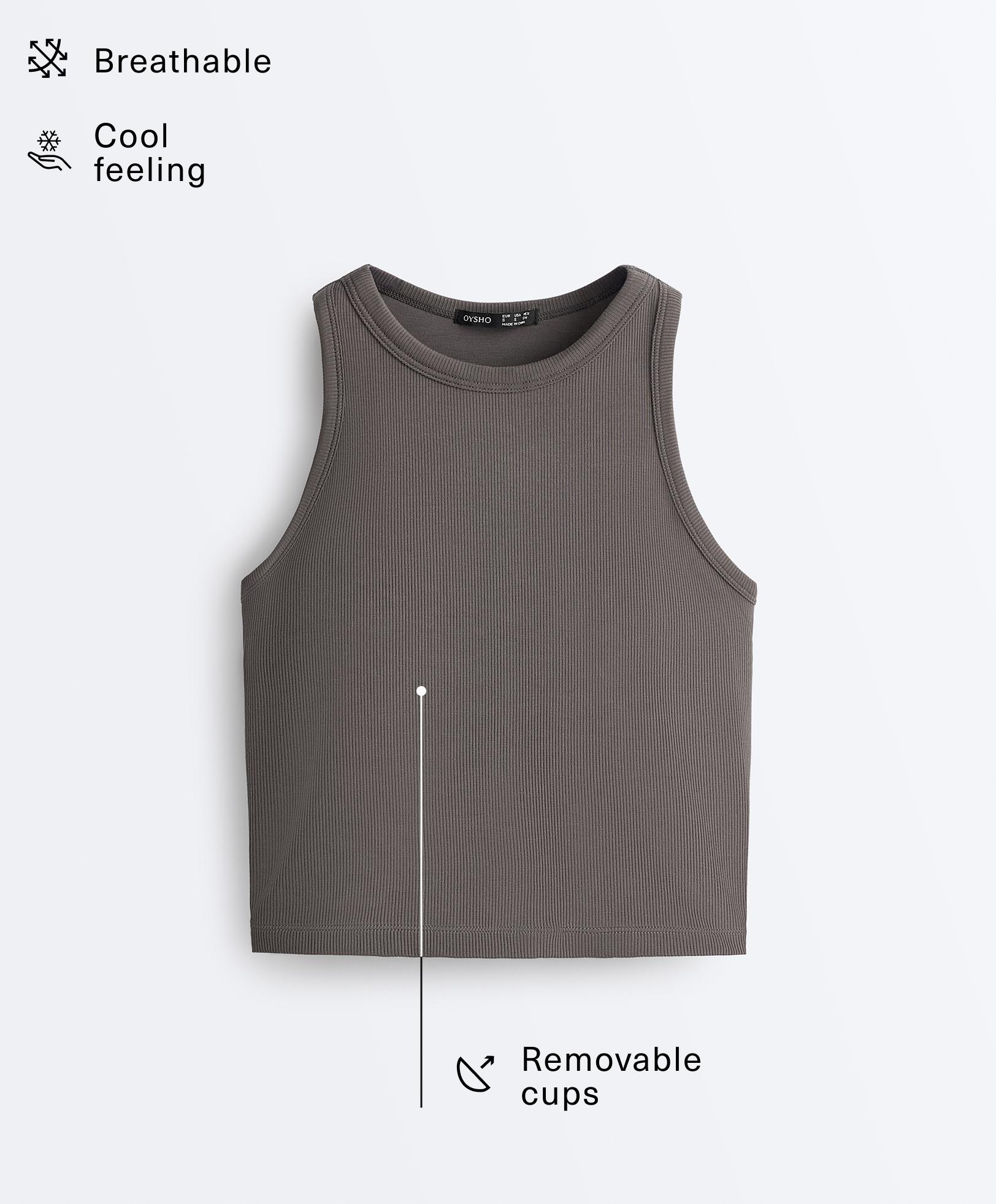 Rib modal blend long tank top — CHARCOAL