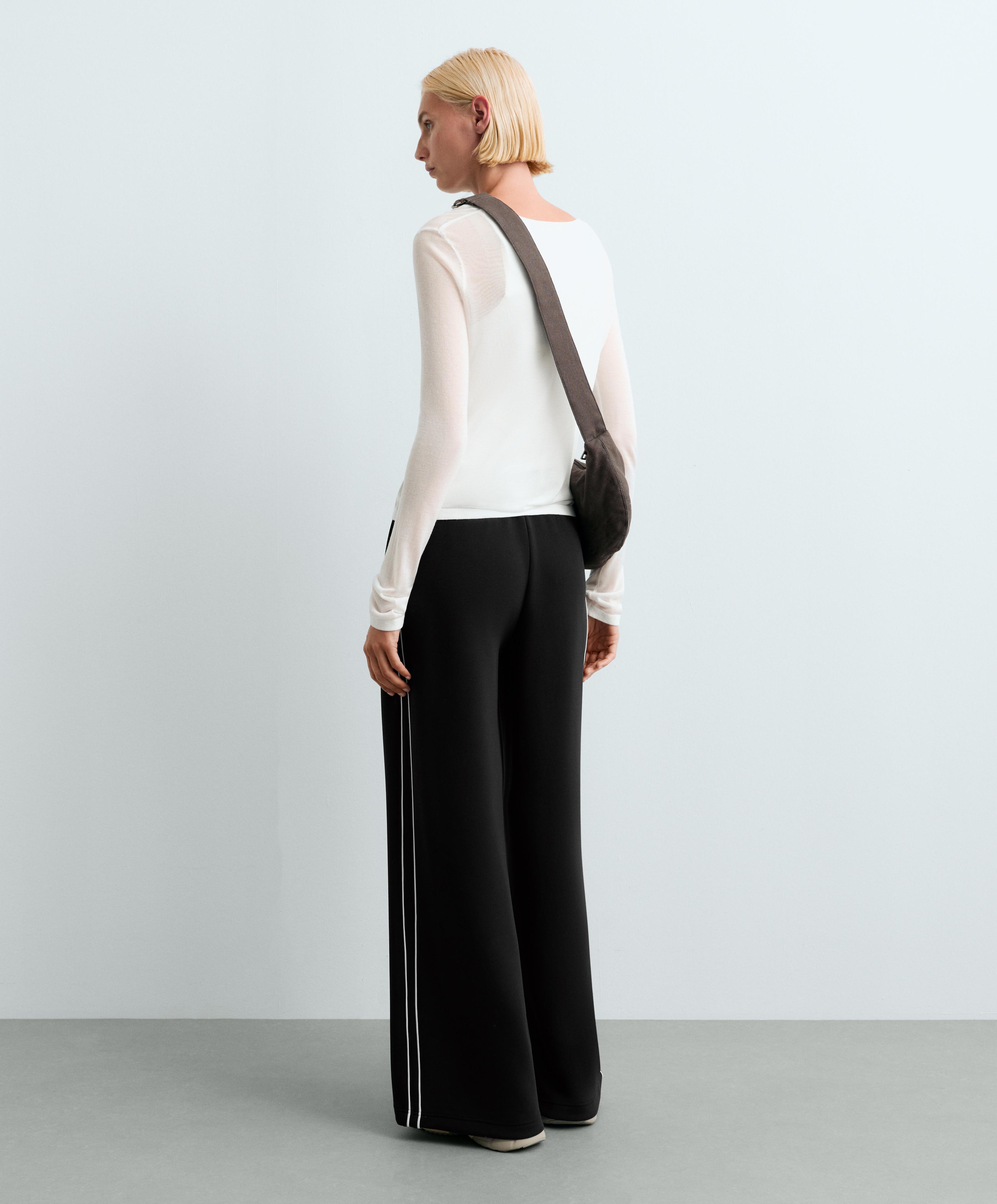 Wide-leg modal piping trousers — BLACK