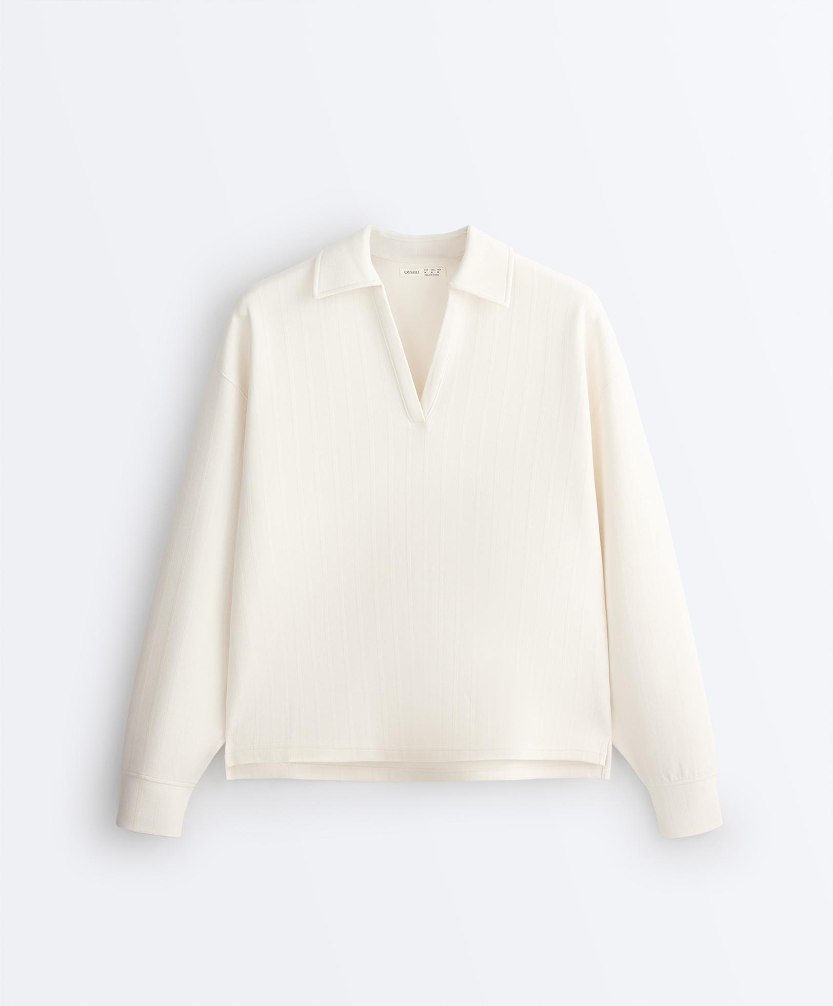 Striped cotton piqué polo shirt — PALE ECRU