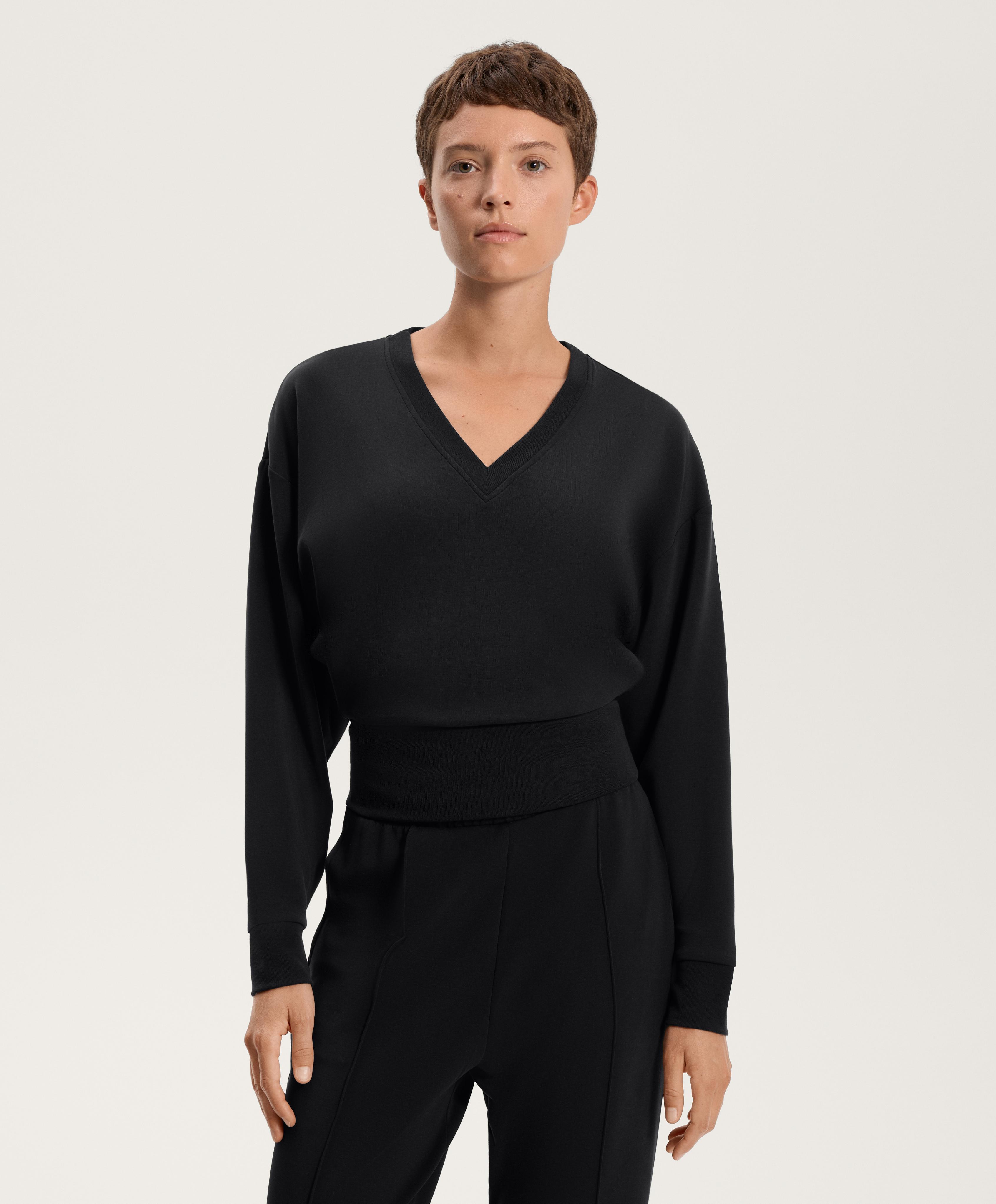 SWEATSHIRT MET V-HALS EN GETAILLEERDE TAILLE MET ZACHTE MODAL SWEATSHIRT MET V-HALS EN GETAILLEERDE TAILLE MET ZACHTE MODAL