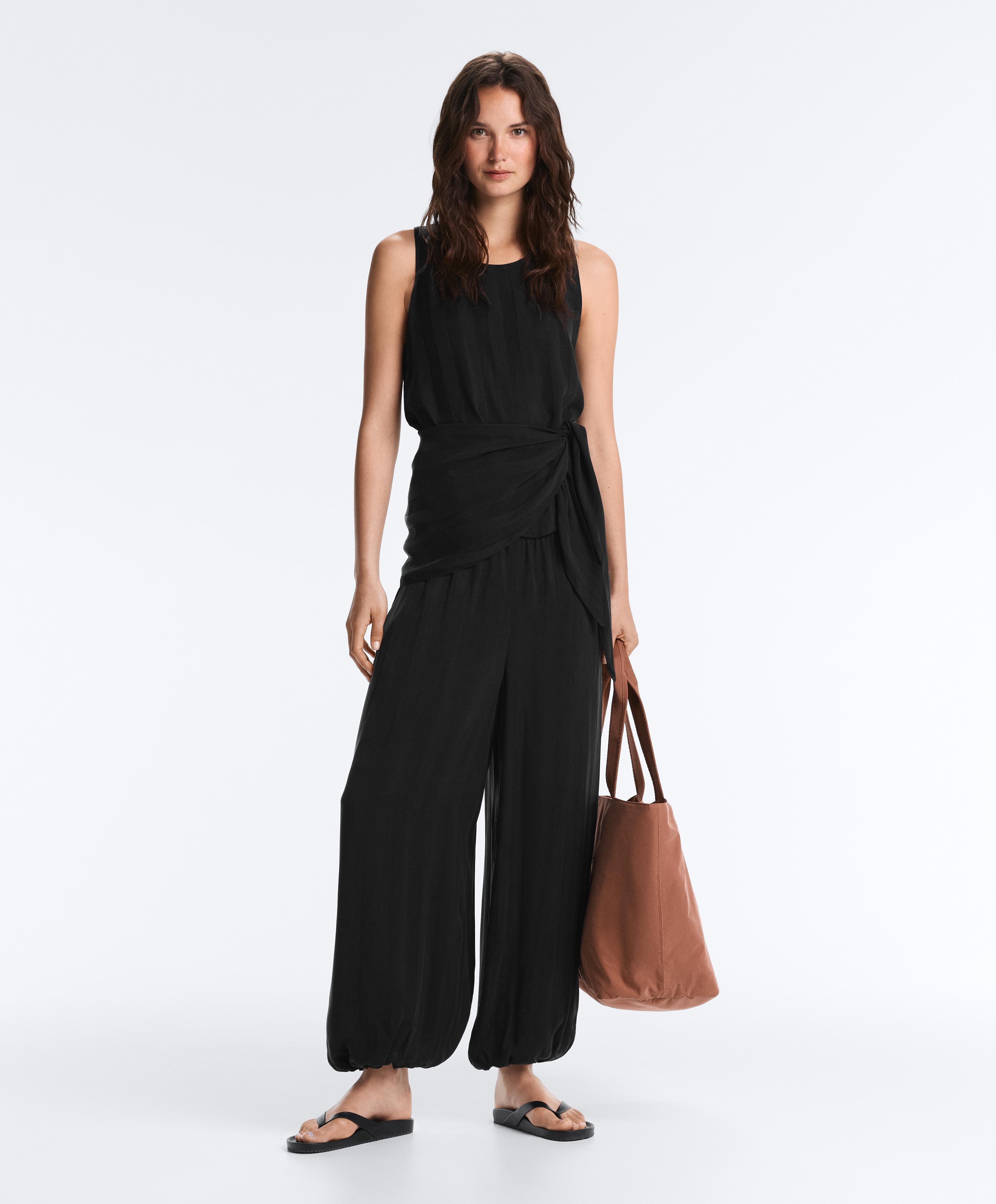 100% cupro sleeveless top with scarf — BLACK