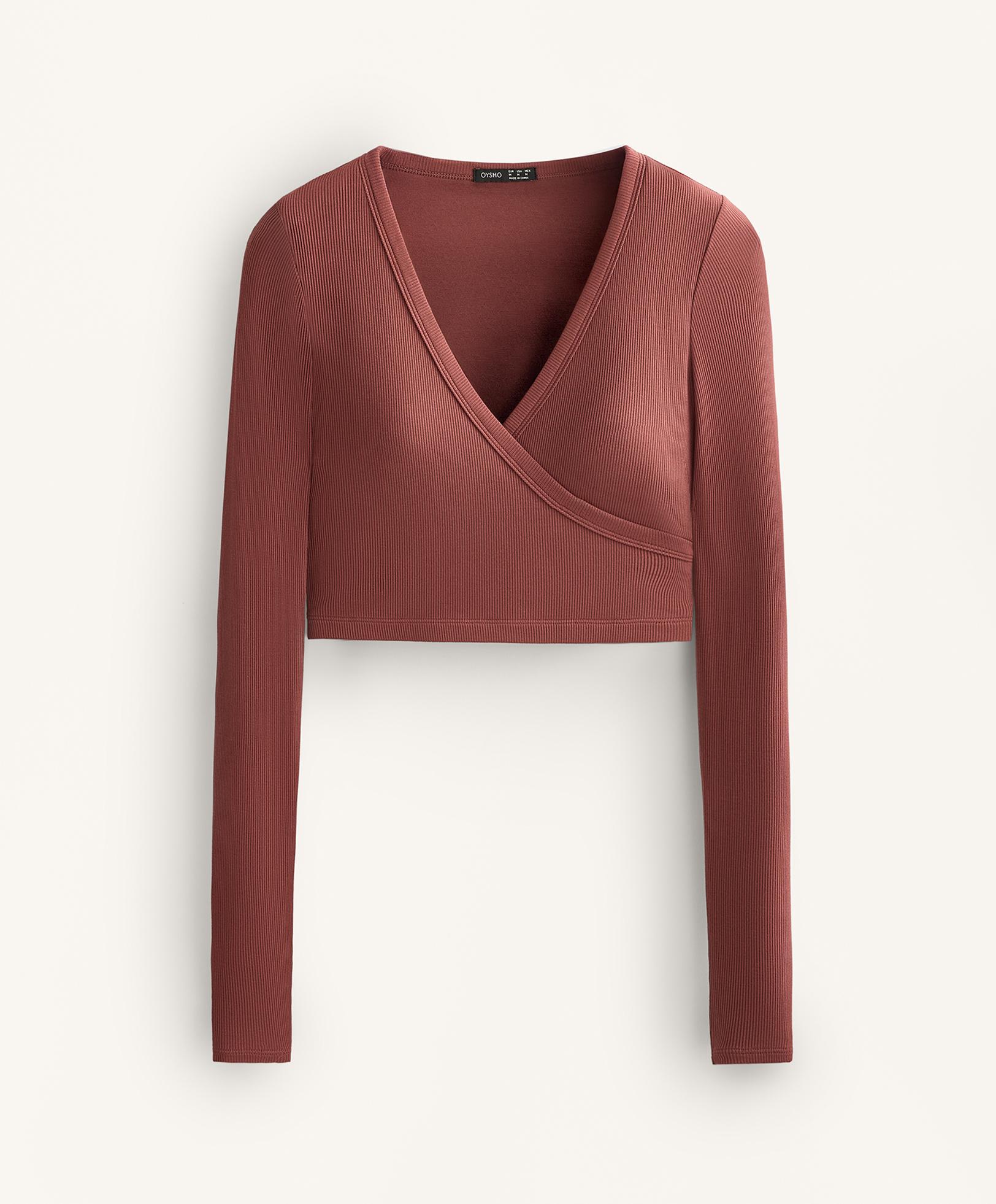Rib modal blend long sleeve crossover tank top | OYSHO România