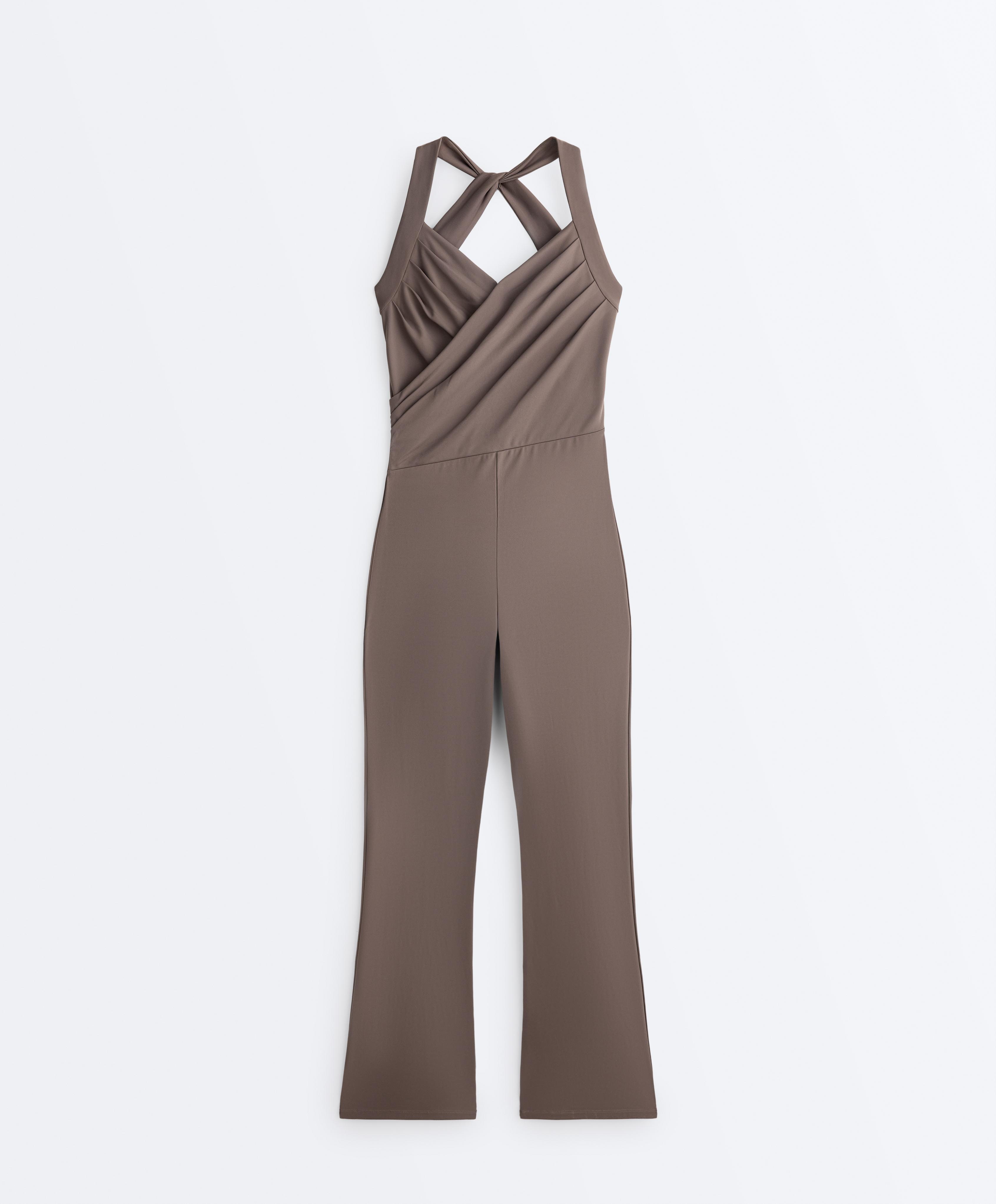 Crossover Comfortlux long flare jumpsuit — TAUPE-GREY