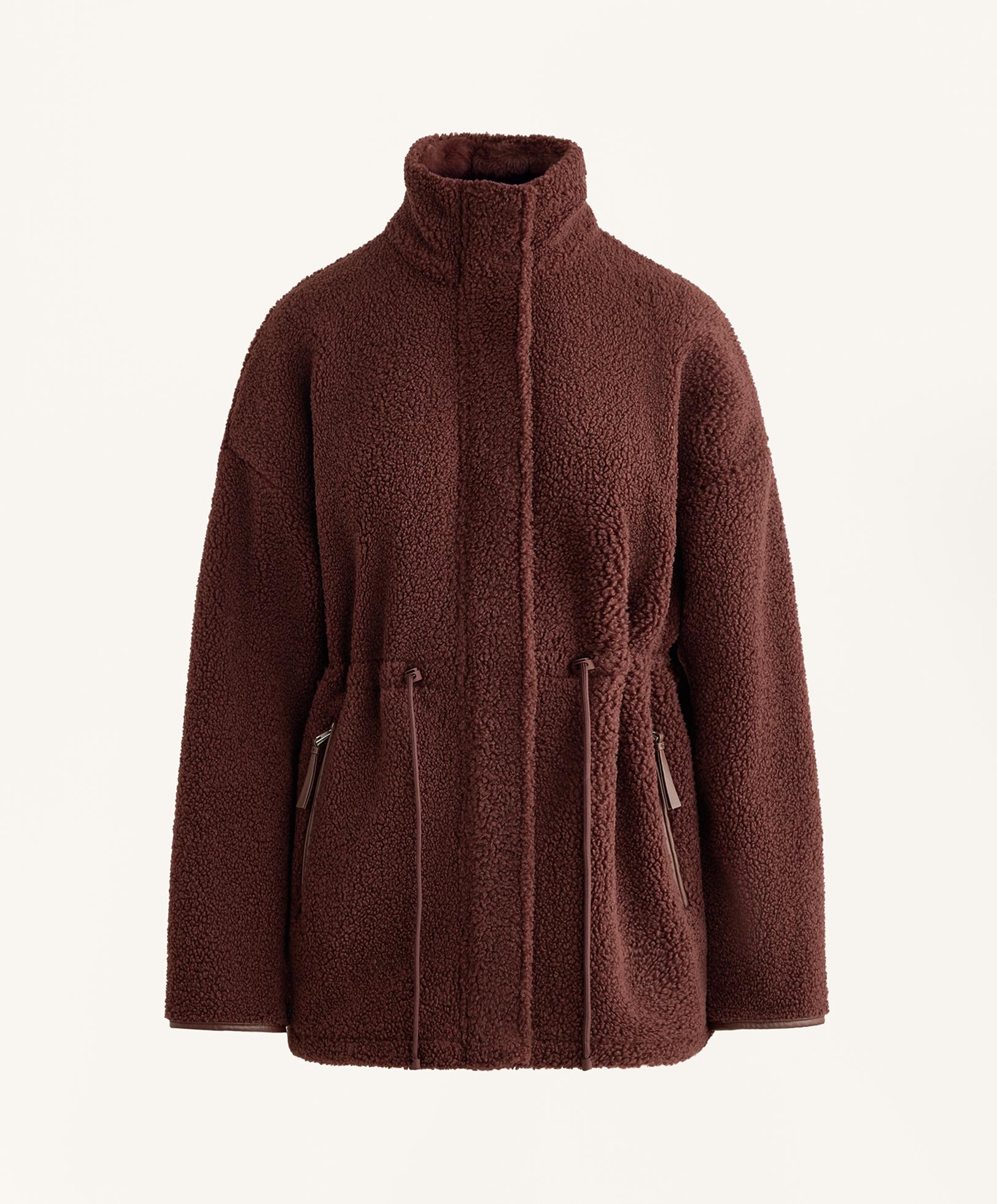 Adjustable waist faux-shearling jacket — BURGUNDY