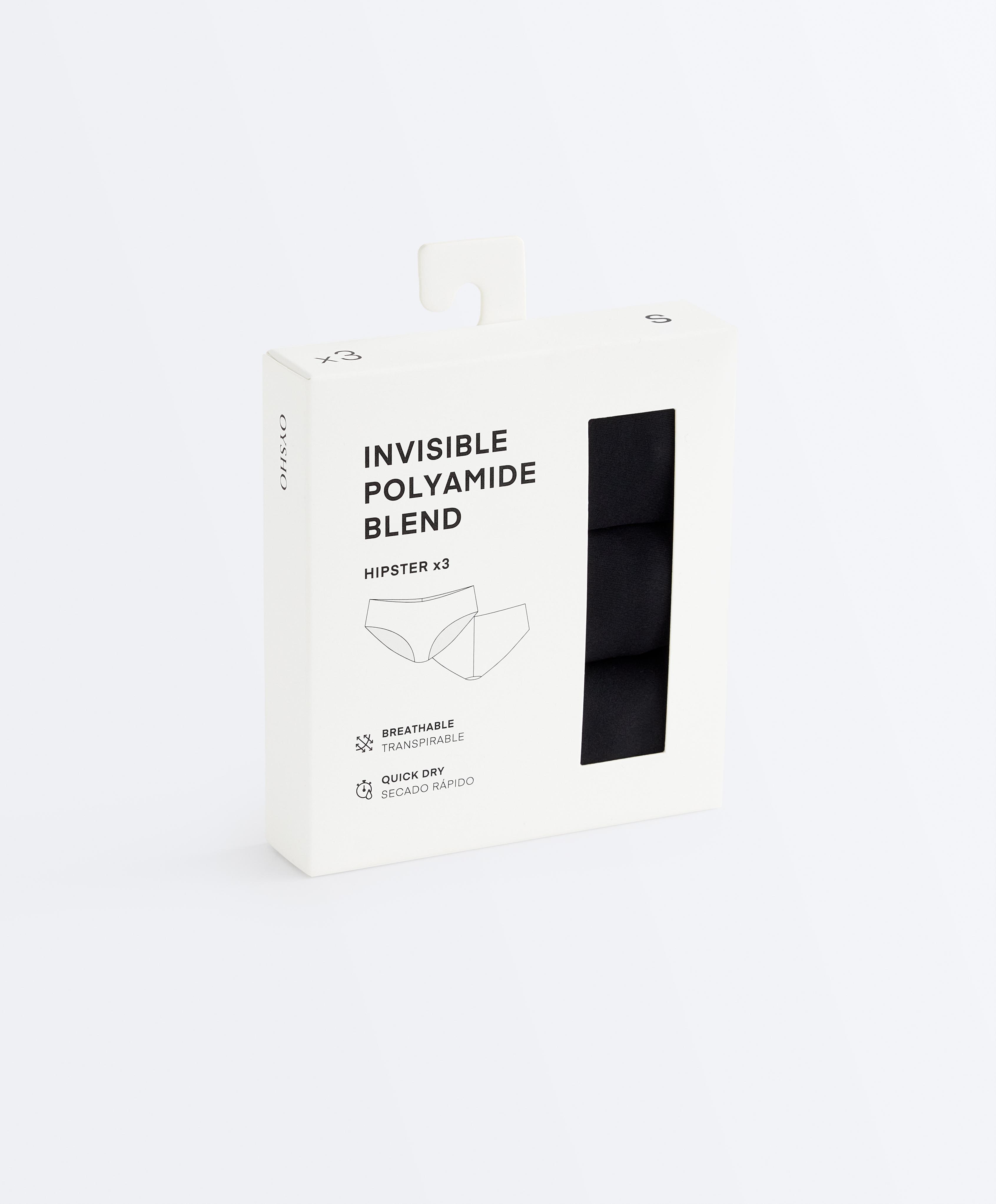3 invisible polyamide blend classic briefs — BLACK