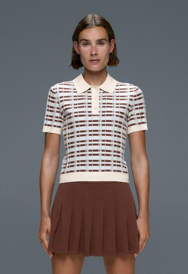 Knit short sleeve checked polo shirt — PALE ECRU 2