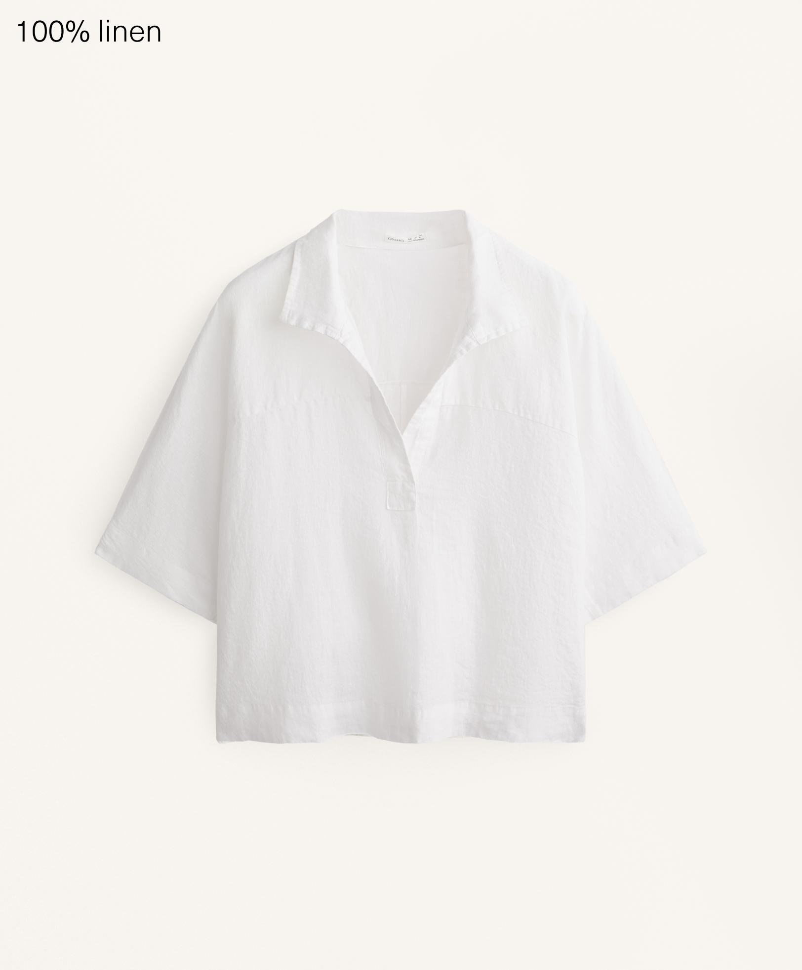 Camisa manga corta oversize 100% lino - Rebajas
