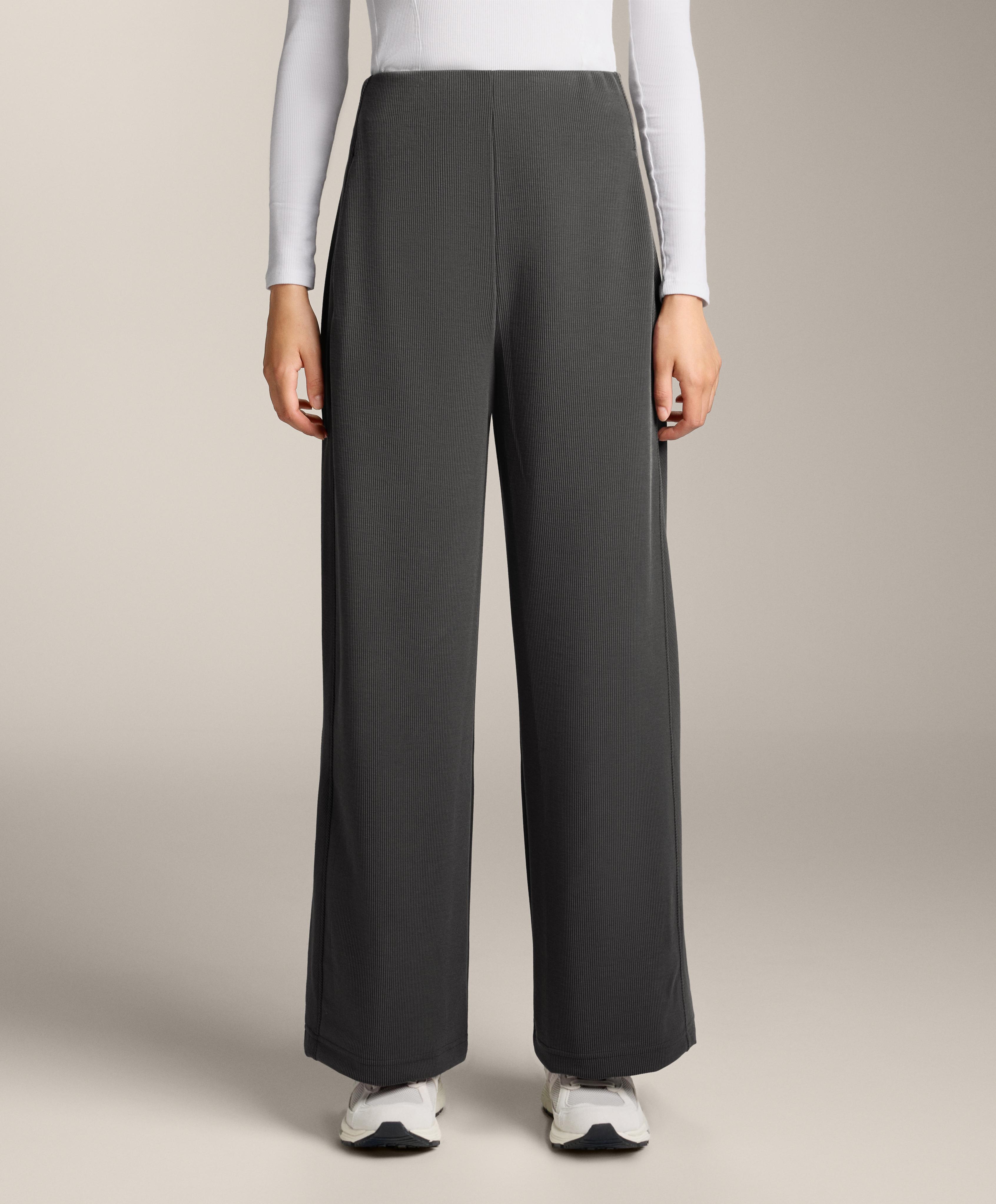 High-waisted wide-leg rib trousers 29% modal