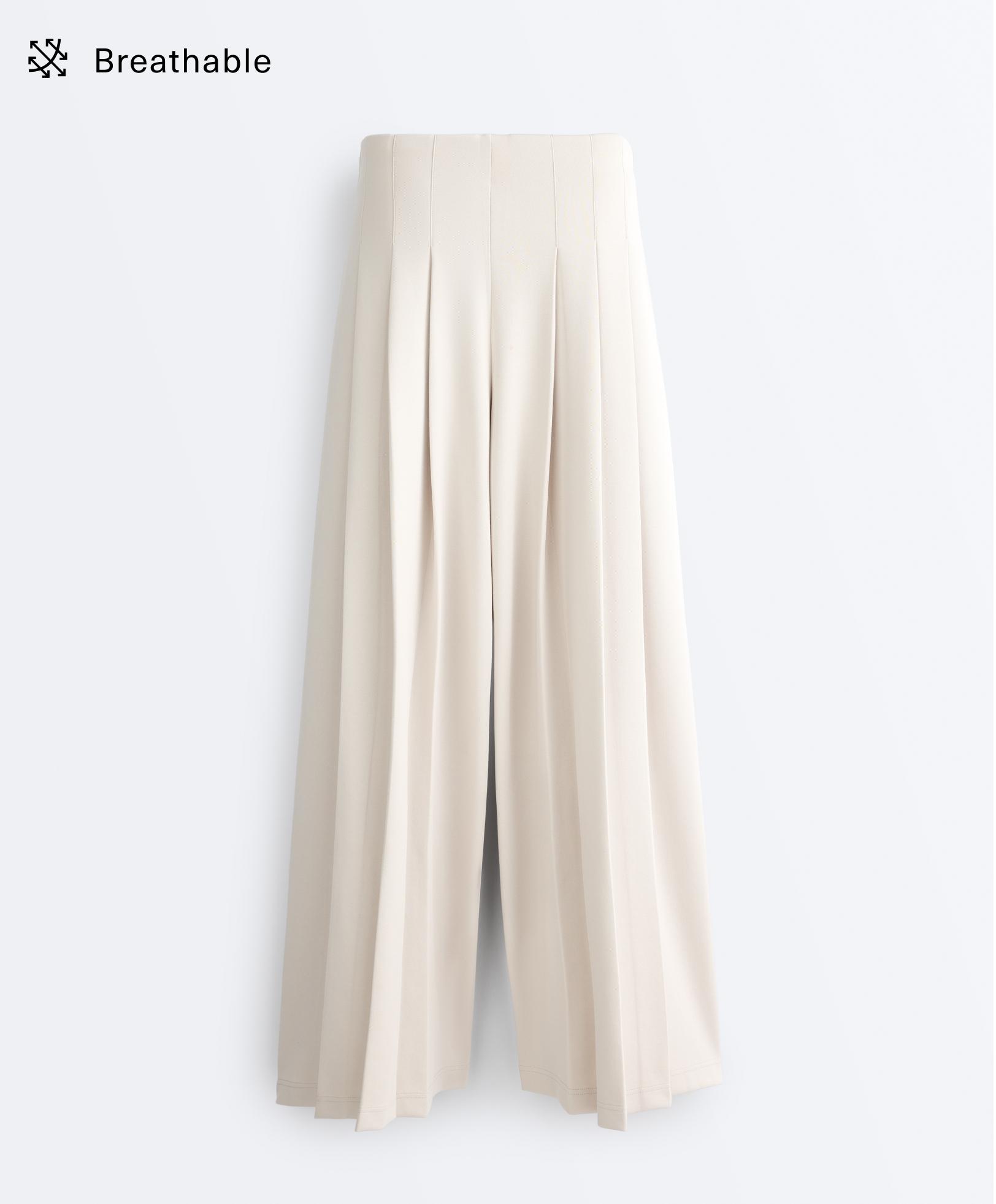 Cotton wide-leg pique trousers with pleats — PALE MINK