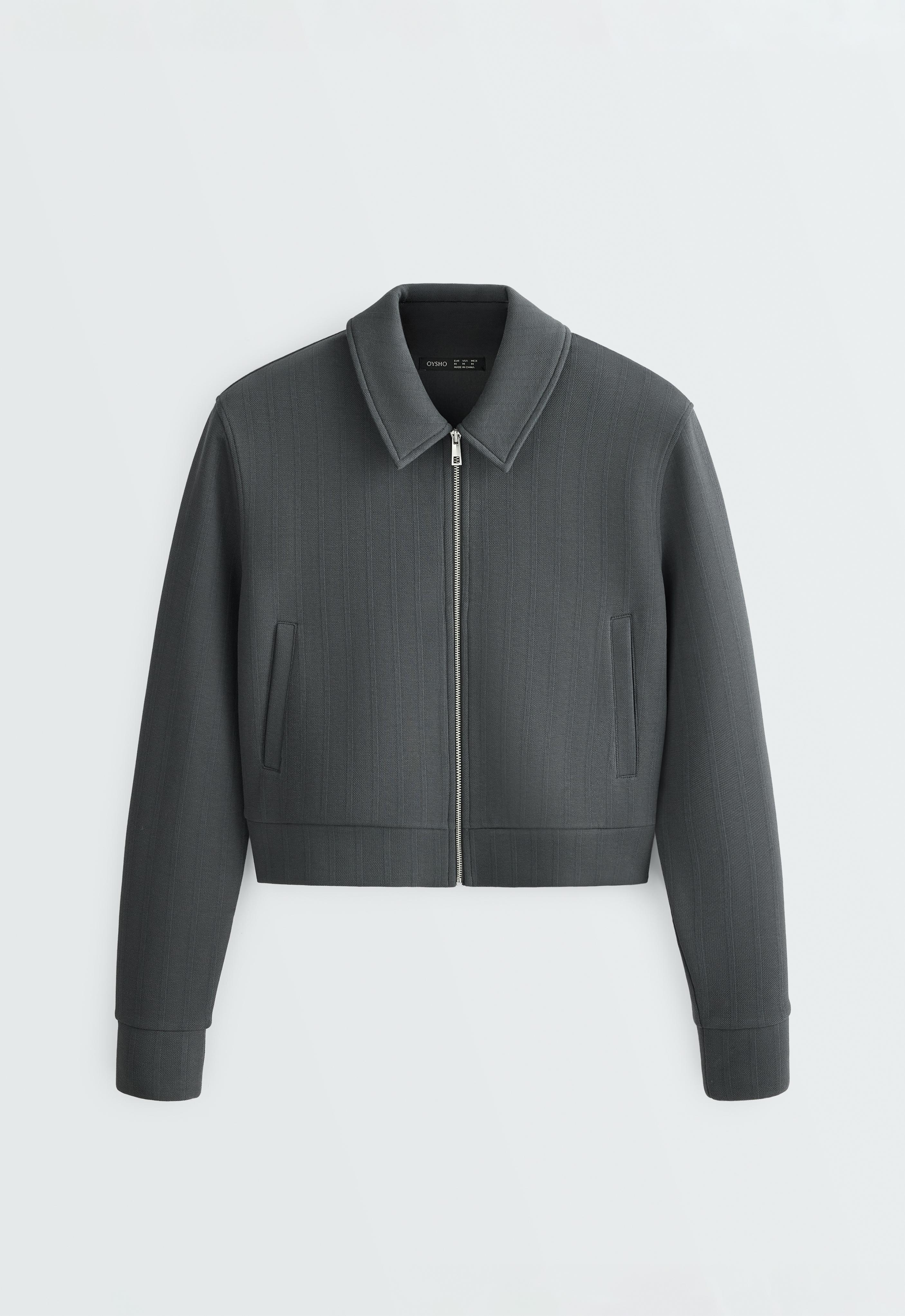 Striped cotton piqué jacket — STEEL GREY