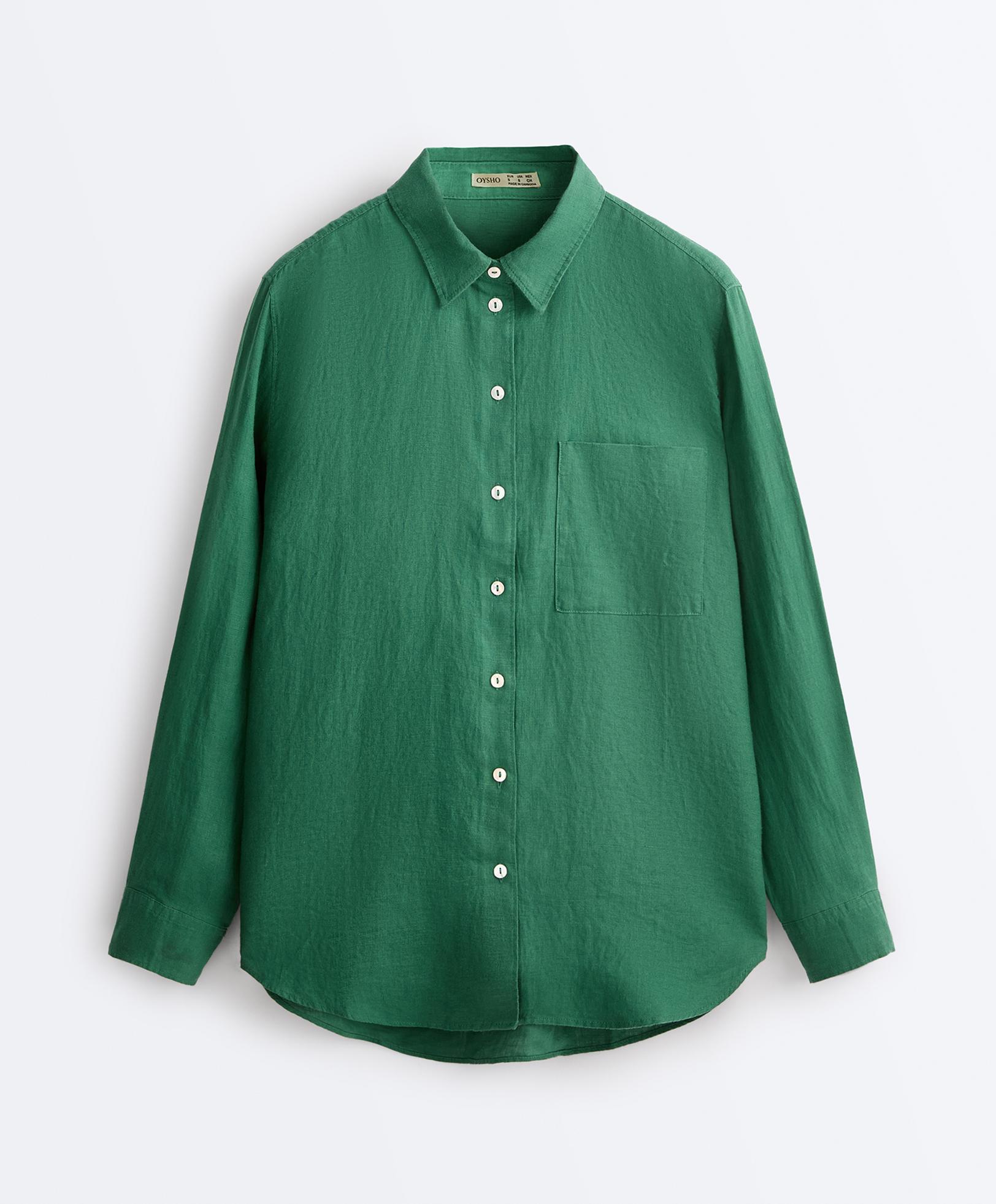 100% linen relaxed shirt — EMERALD GREEN