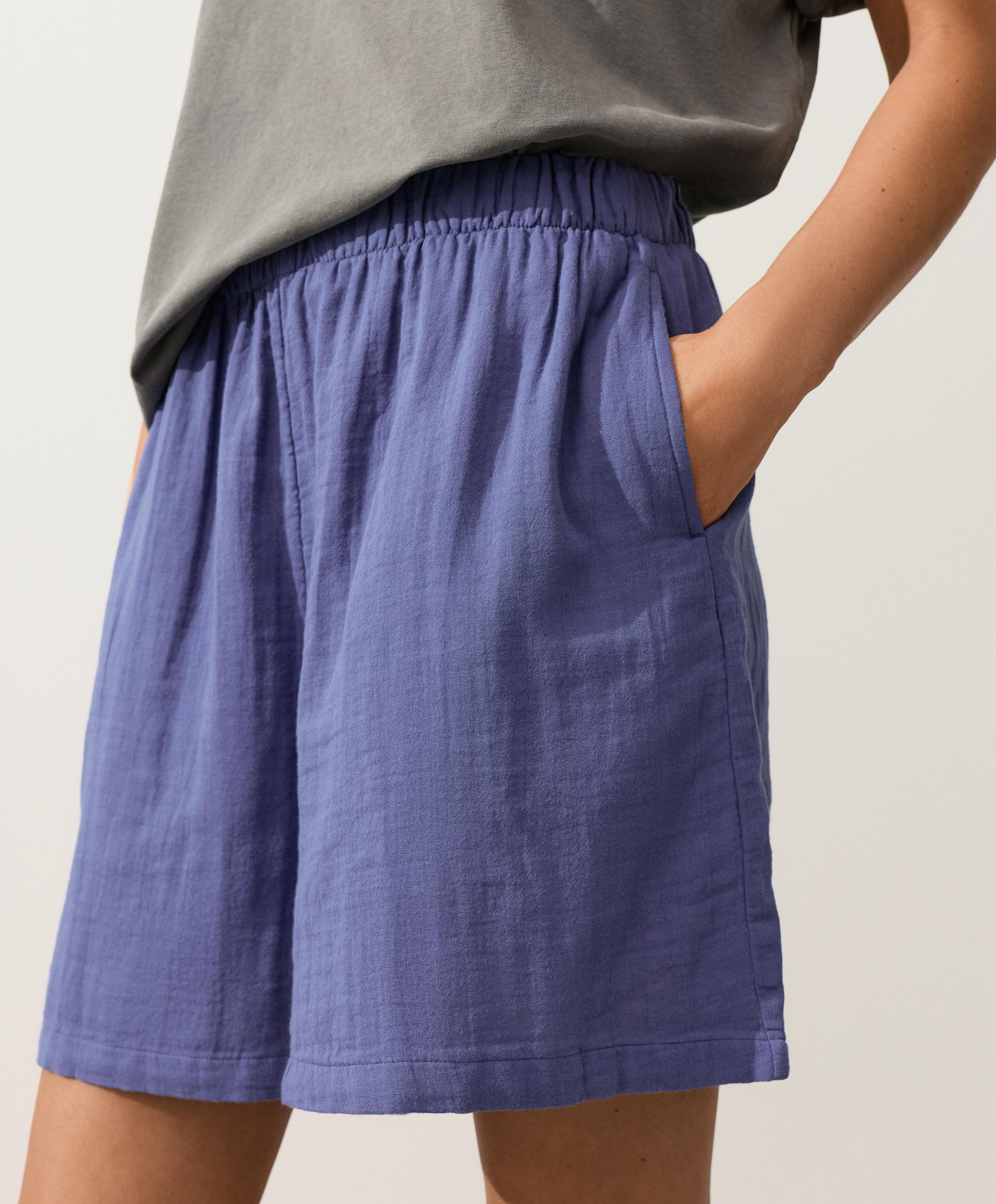 100% cotton gauze bermuda shorts — BLUEBERRY